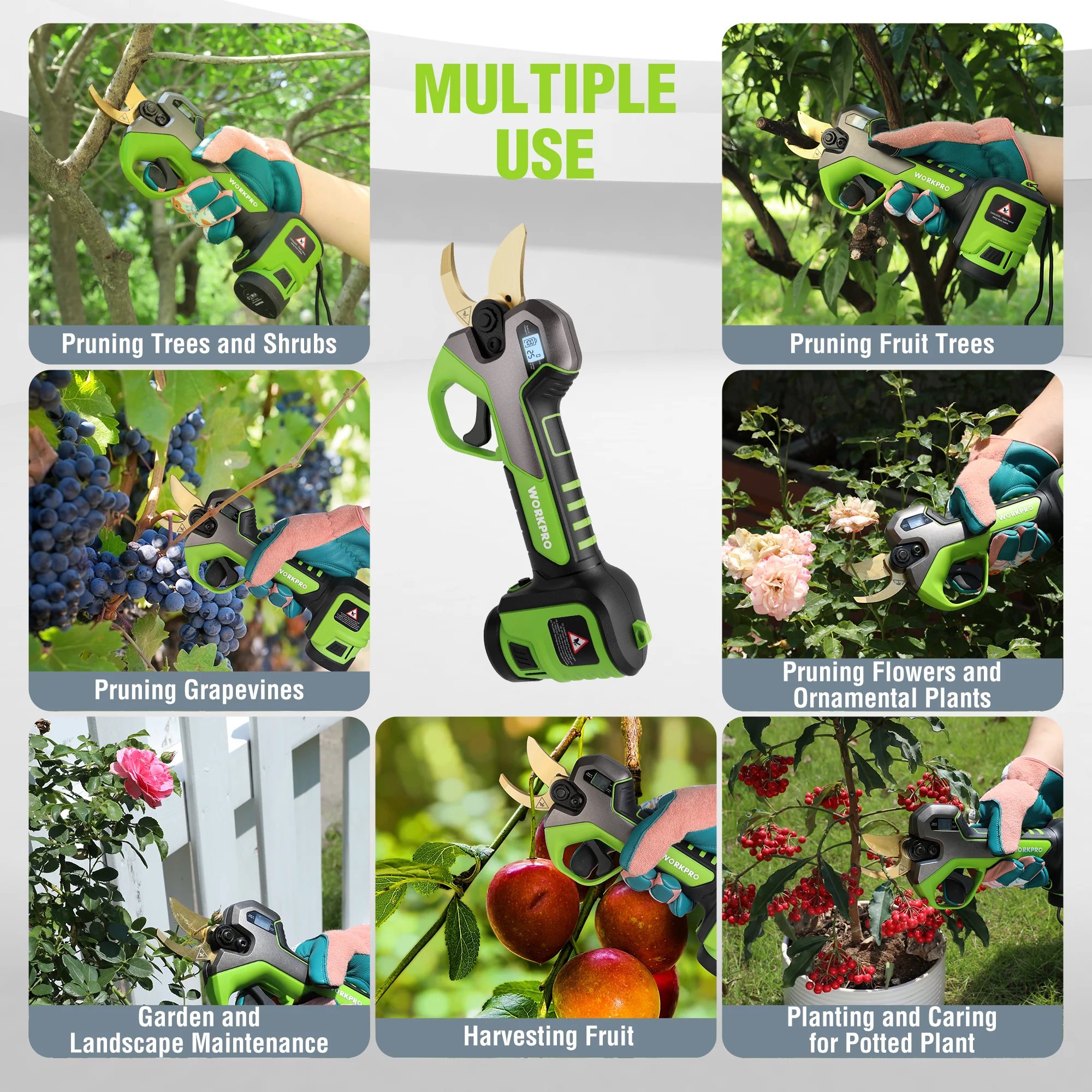 WORKPRO 12V Cordless Electric Pruning Shears with 2 Pack Rechargeable Battery and Fast Charger, 1.2 Inch Cutting Diameter - Image 6