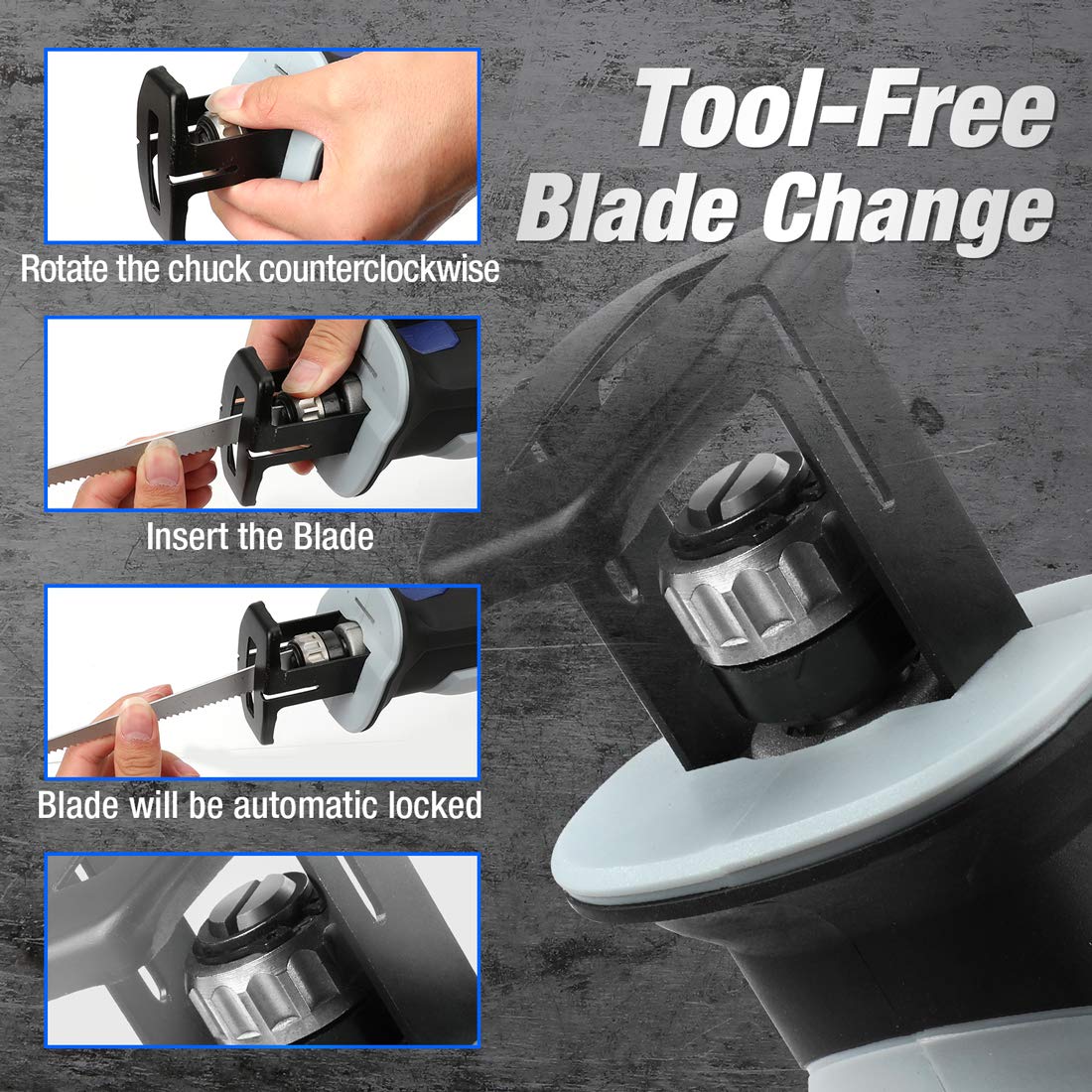 WORKPRO 12V Cordless Reciprocating Saw with Clamping Jaw - Image 3