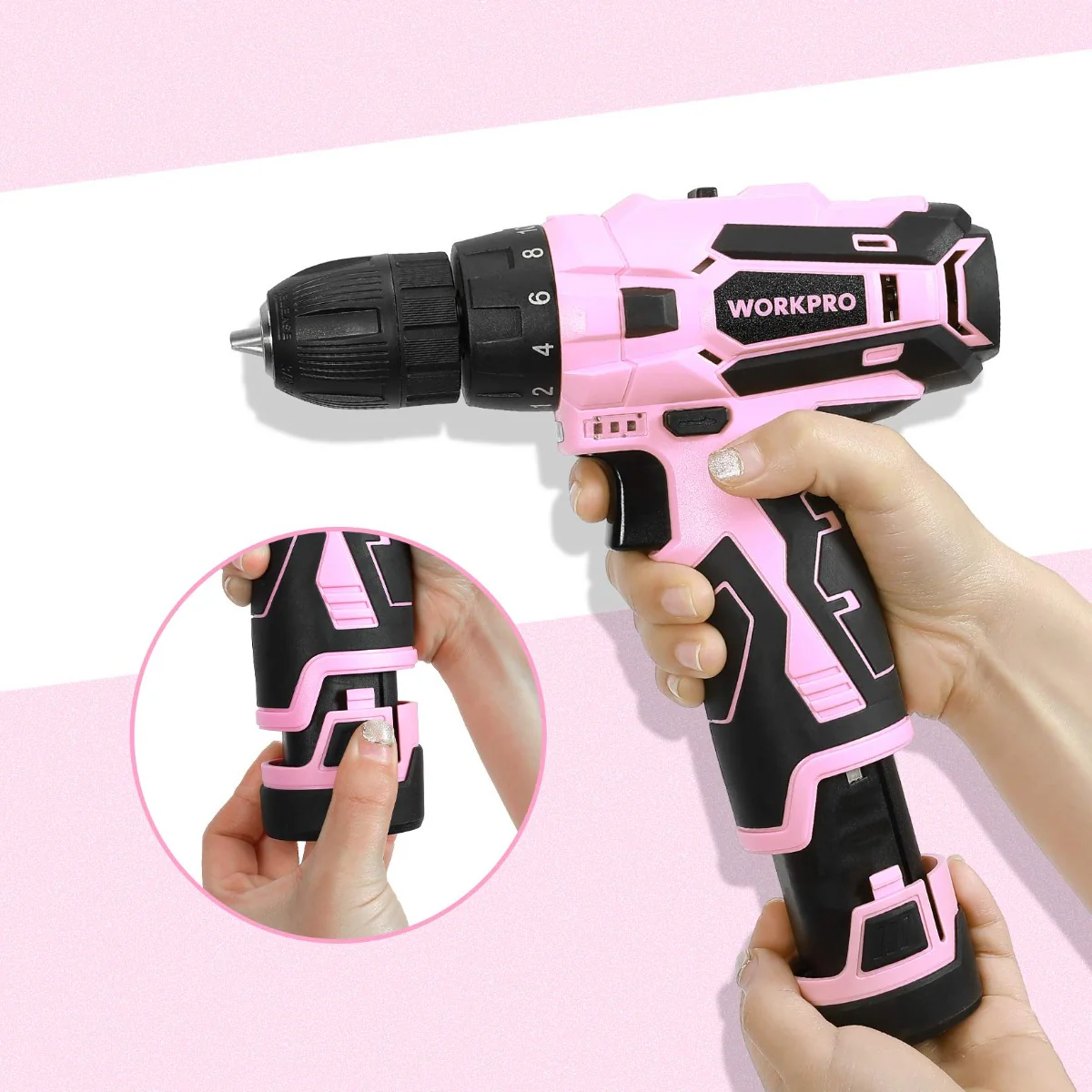 WORKPRO 12V Lithium-ion Replacement Battery for 12V Pink Cordless Drill Driver - Image 3
