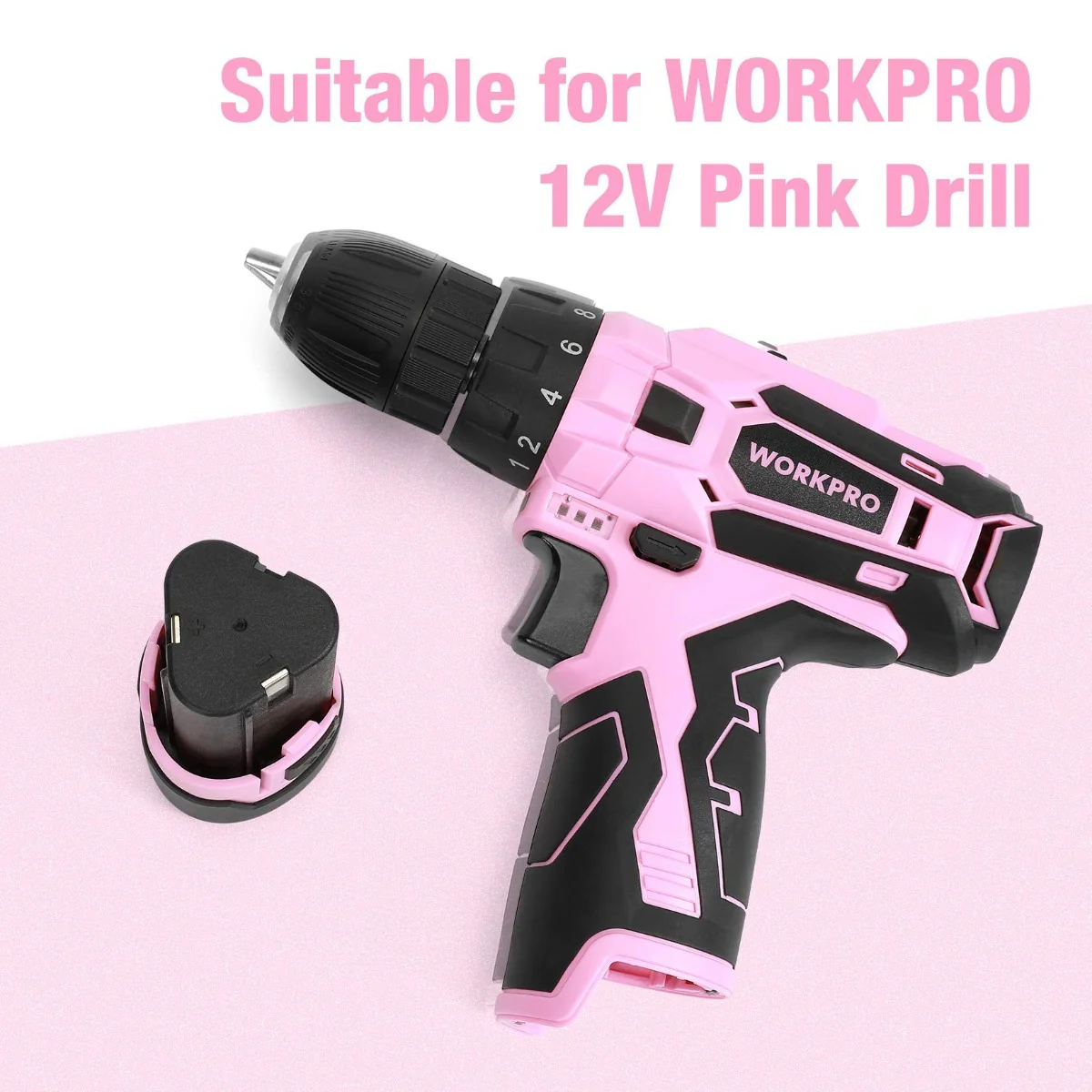 WORKPRO 12V Lithium-ion Replacement Battery for 12V Pink Cordless Drill Driver - Image 5