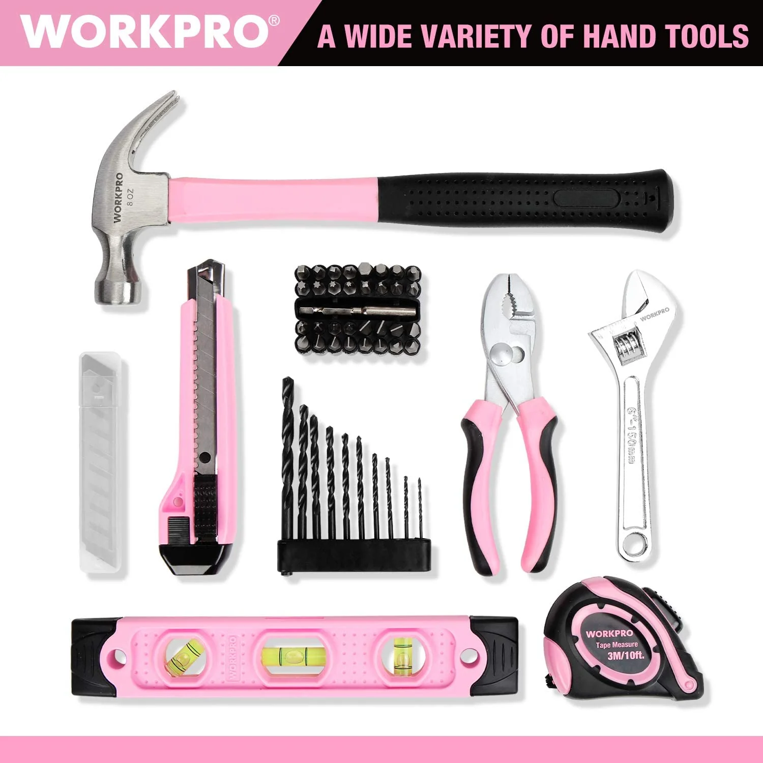 WORKPRO 12V Cordless Drill and Home Tool Kit with 14-inch Storage Bag - Pink Ribbon - Image 5