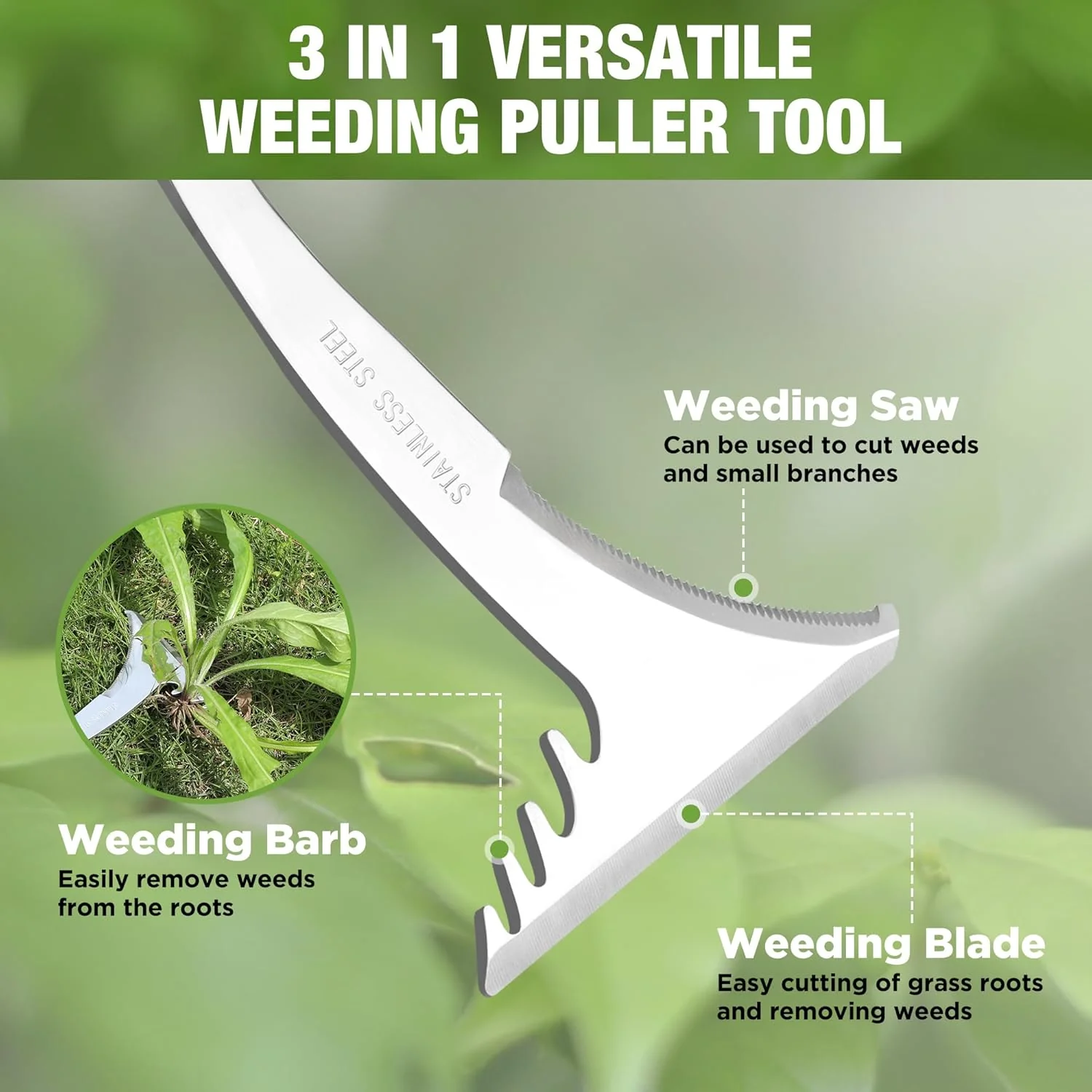 WORKPRO Crack Weeder, 13.5" Stainless Steel Crevice Weeding Tool with Wooden Handle, L-Shaped Side-Walk Weed Puller Spatula, for Garden Lawn Yard Patio Terrace Paving Garden Tool - Image 3