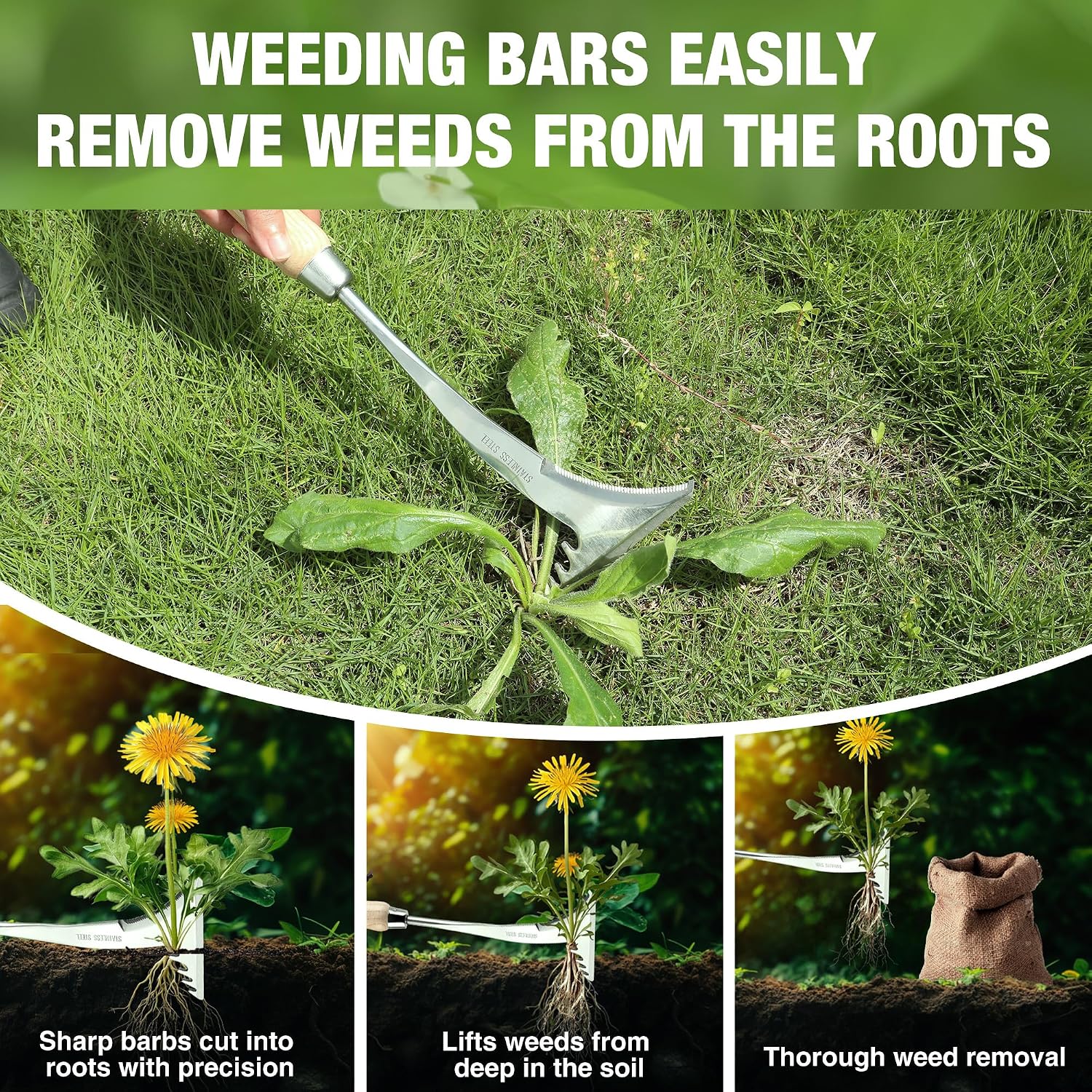 WORKPRO Crack Weeder, 13.5" Stainless Steel Crevice Weeding Tool with Wooden Handle, L-Shaped Side-Walk Weed Puller Spatula, for Garden Lawn Yard Patio Terrace Paving Garden Tool - Image 4