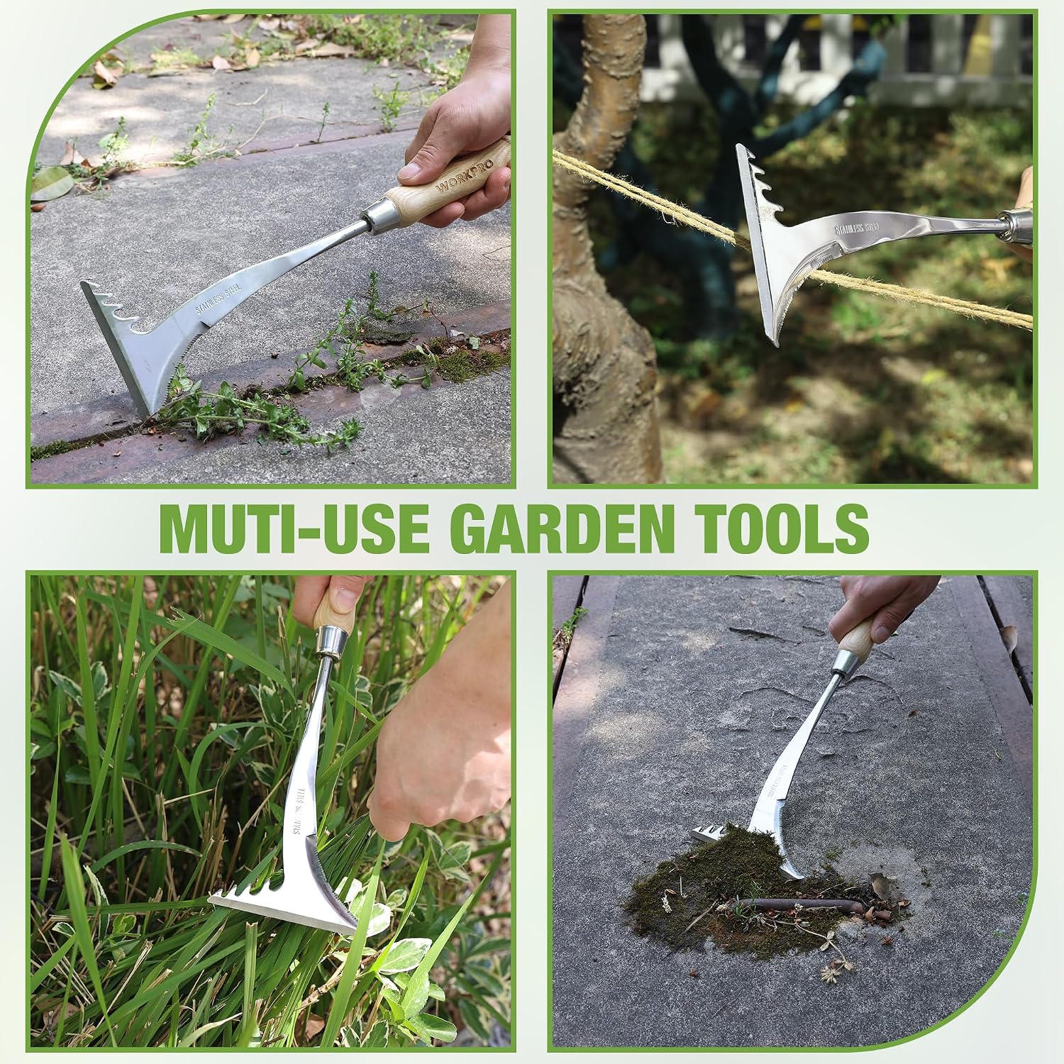 WORKPRO Crack Weeder, 13.5" Stainless Steel Crevice Weeding Tool with Wooden Handle, L-Shaped Side-Walk Weed Puller Spatula, for Garden Lawn Yard Patio Terrace Paving Garden Tool - Image 7
