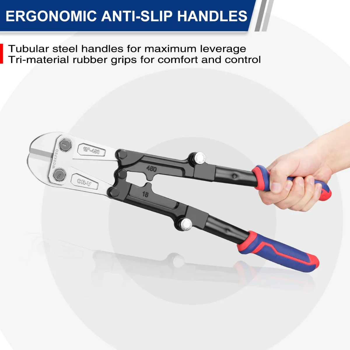 WORKPRO 14/18 Inch Bolt Cutter, Tri-Material Handle with Comfort Grip - Image 4