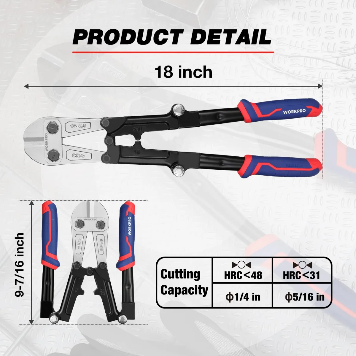 WORKPRO 14/18 Inch Bolt Cutter, Tri-Material Handle with Comfort Grip - Image 6