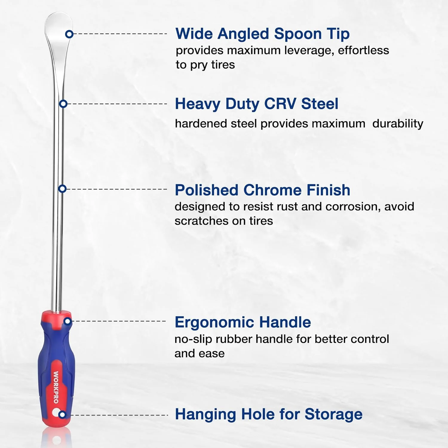 WORKPRO 14.5” Steel Tire Spoons Tool Set, 23-Piece Tire Iron Set with Storage Bag, Tire Removal Tools, Tire Changing Tools, Tire Repair Tools, Tire Levers for Motorcycle, Bicycle, Car and Lawn Mower - Image 4