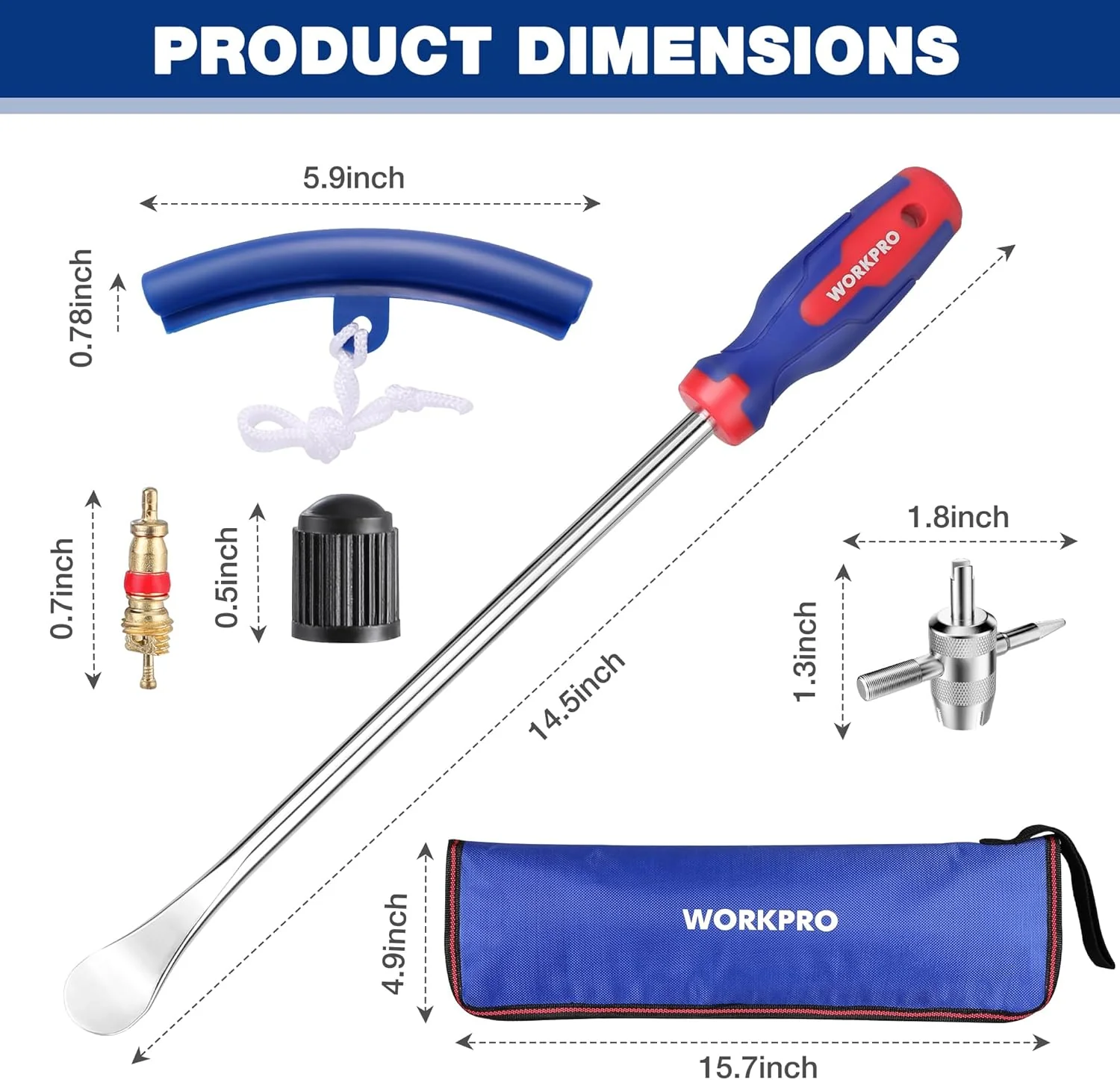 WORKPRO 14.5” Steel Tire Spoons Tool Set, 23-Piece Tire Iron Set with Storage Bag, Tire Removal Tools, Tire Changing Tools, Tire Repair Tools, Tire Levers for Motorcycle, Bicycle, Car and Lawn Mower - Image 7
