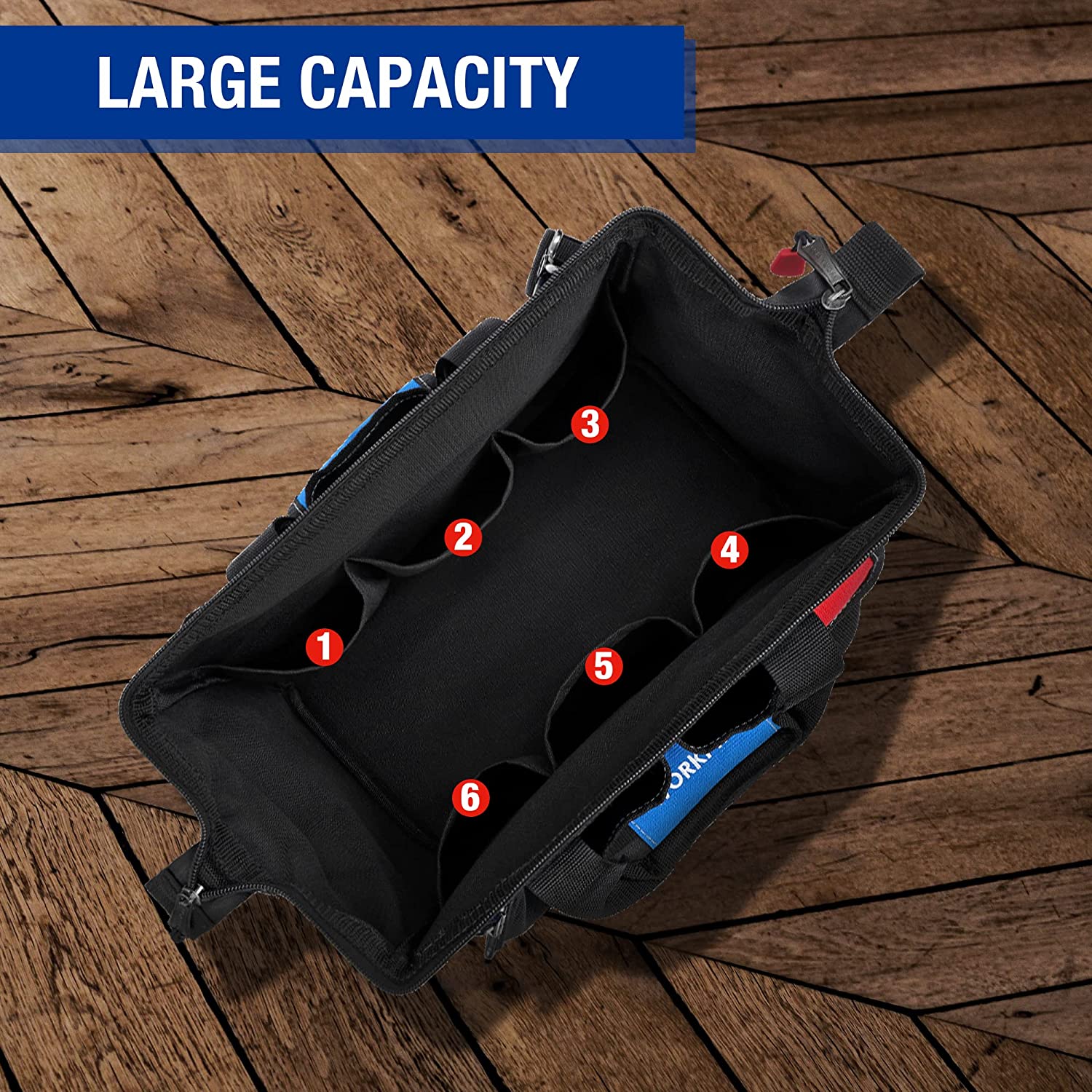 WORKPRO 14-inch Tool Bag, Multi-pocket Tool Organizer with Adjustable Shoulder Strap - Image 4