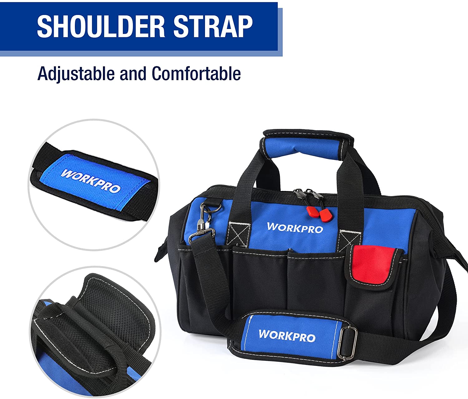 WORKPRO 14-inch Tool Bag, Multi-pocket Tool Organizer with Adjustable Shoulder Strap - Image 6