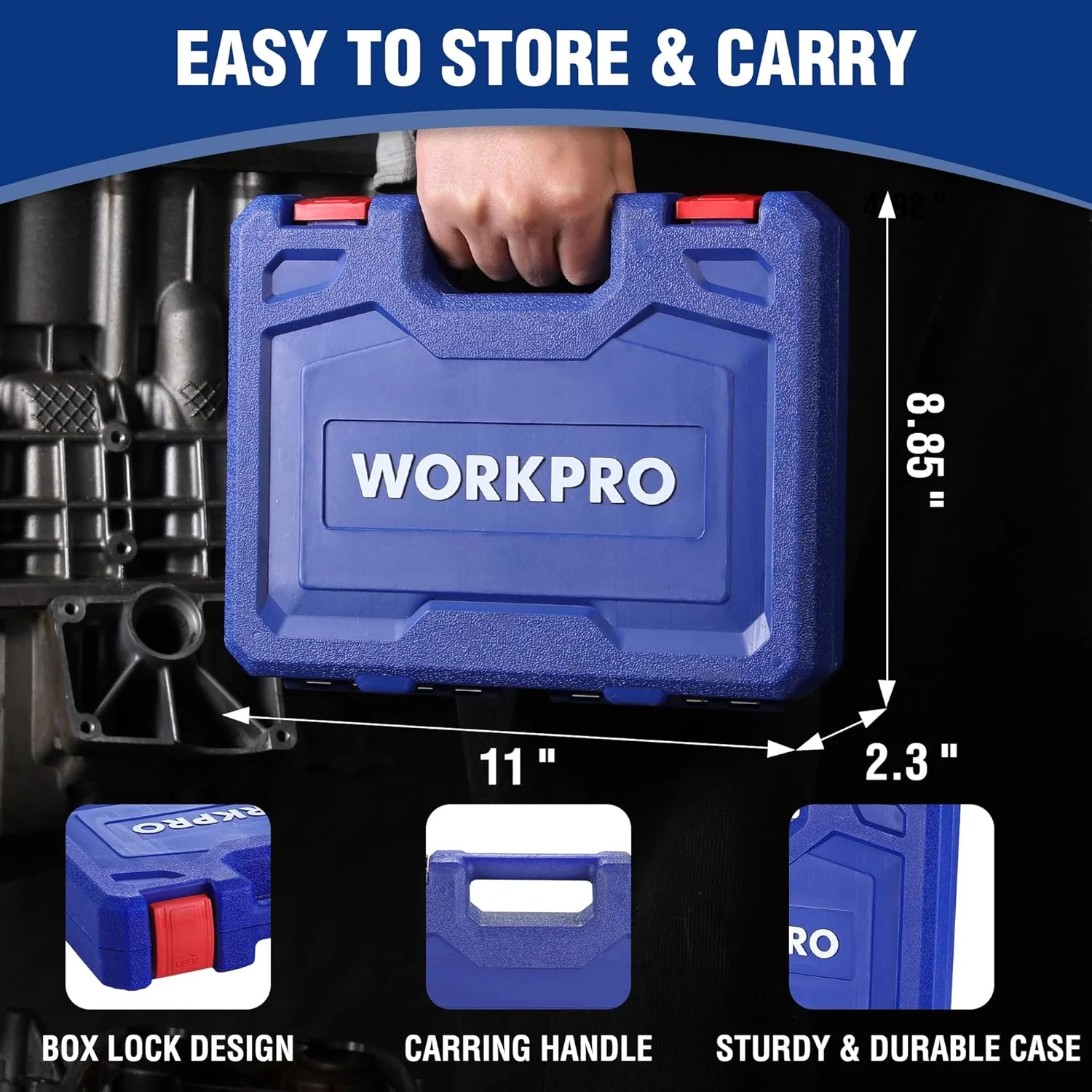 WORKPRO 14-Piece 1/2＂ Drive Deep Impact Socket Set, 6-Point Impact Deep Socket Set with Heavy Duty Storage Case for Automotive and Mechanical Repairs, 10mm-27mm, Cr-V Steel, Metric - Image 4