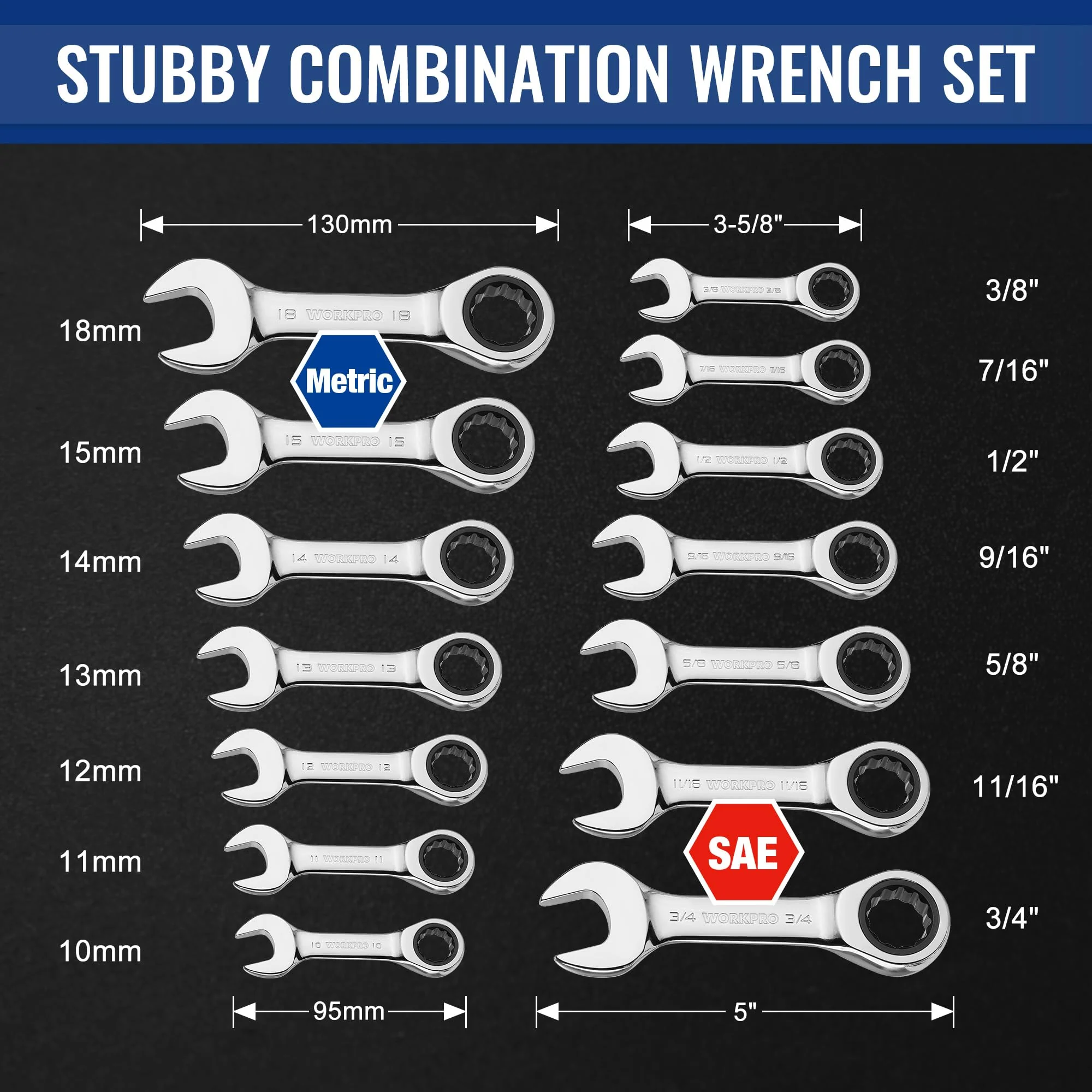 WORKPRO 14-Piece Ratcheting Combination Stubby Wrench Set - Image 10
