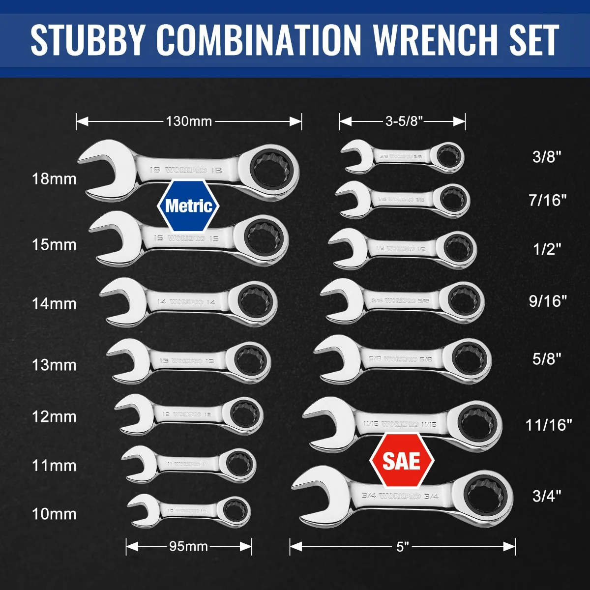 WORKPRO 14-Piece Ratcheting Combination Stubby Wrench Set - Image 2