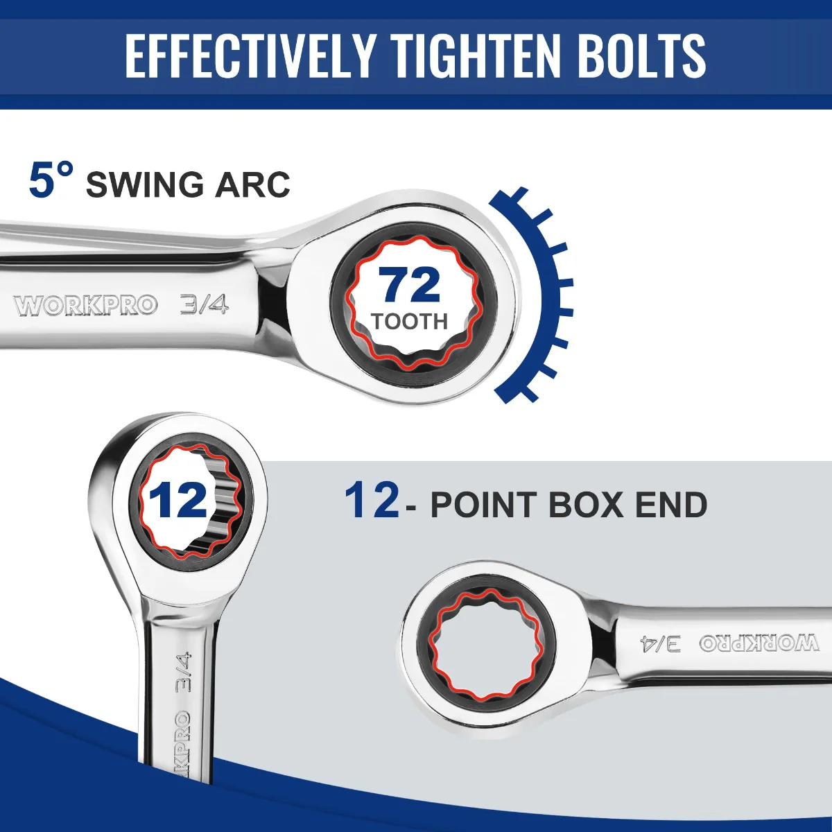 WORKPRO 14-Piece Ratcheting Combination Stubby Wrench Set - Image 4