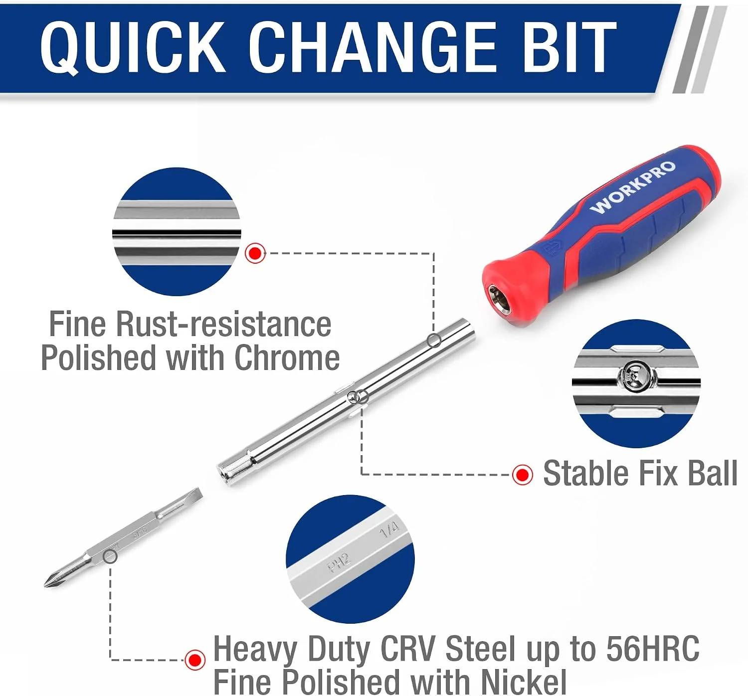 WORKPRO 15-in-1 Multi-bit Screwdriver Set Tool All in One, Portable Multi-purpose Screw-driver, Slotted/Philips/Torx/Square - Image 4