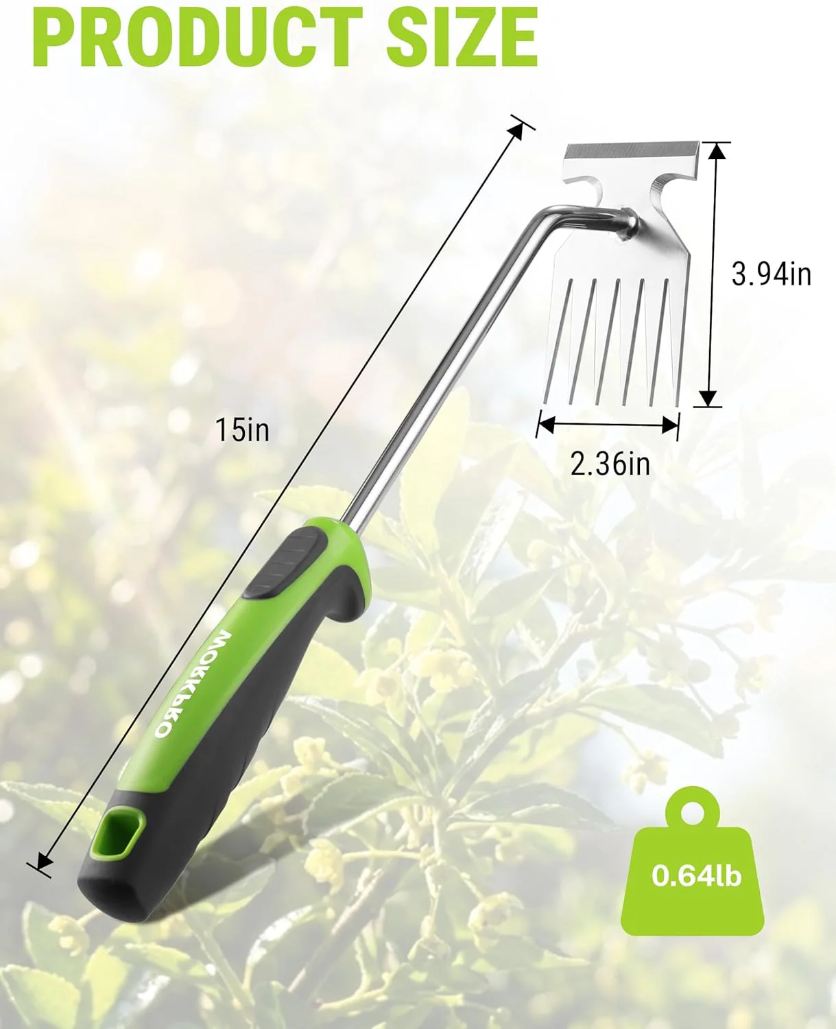 WORKPRO 15-Inch 6-Tine Weed Puller Tool for Deep Root Removal | Stainless Steel Hand Weeder with Ergonomic Soft Grip for Removing Dandelions and Deep-Rooted Weeds in Lawn, Garden and Yard - Image 2