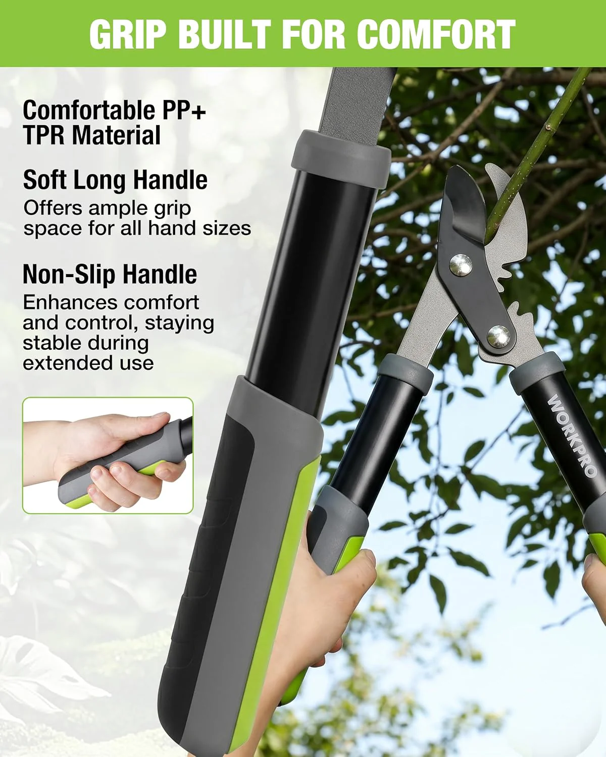WORKPRO 15-Inch Bypass Loppers, Branch Cutter with Gear System | 1-Inch Cutting Capacity, SK5 Steel Blade Tree Pruner for Gardening and Yard Work - Image 5
