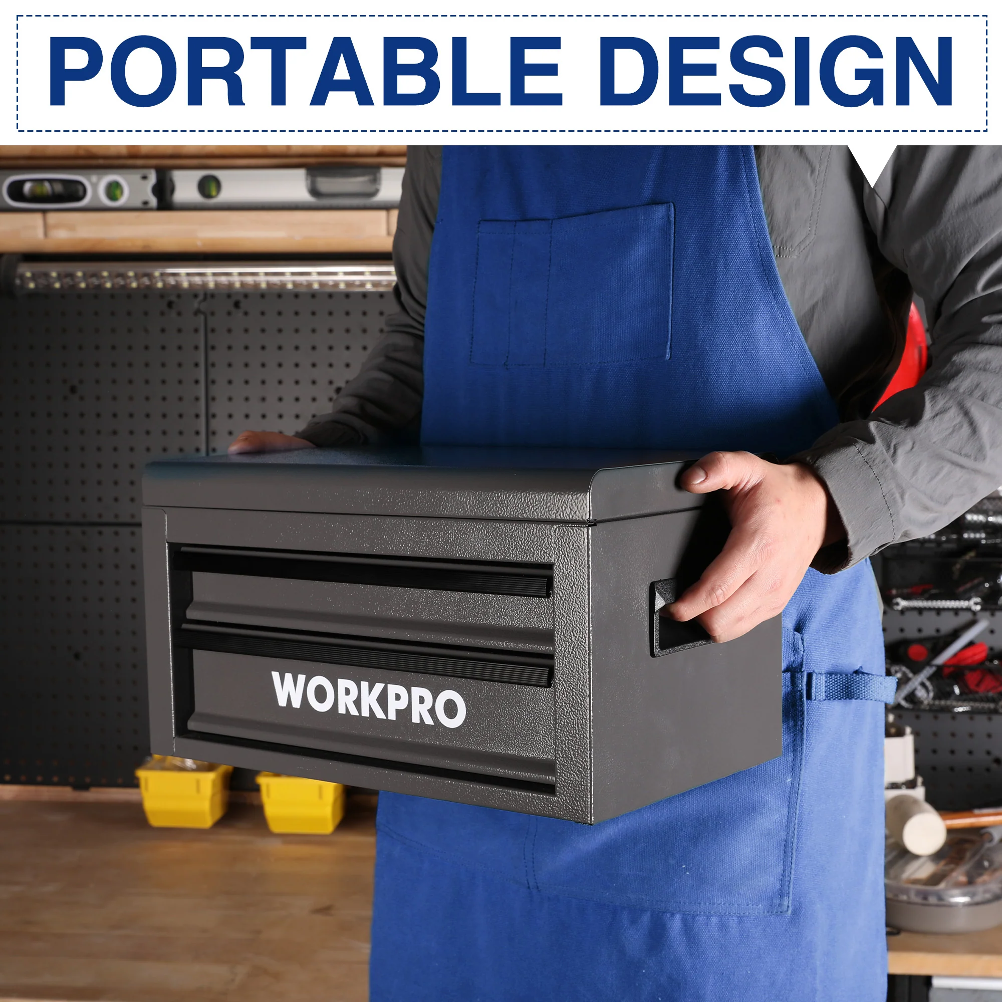 WORKPRO 15 Inch Heavy Duty Metal Tool Box with 2 Drawers & 1 Top Storage - Image 6