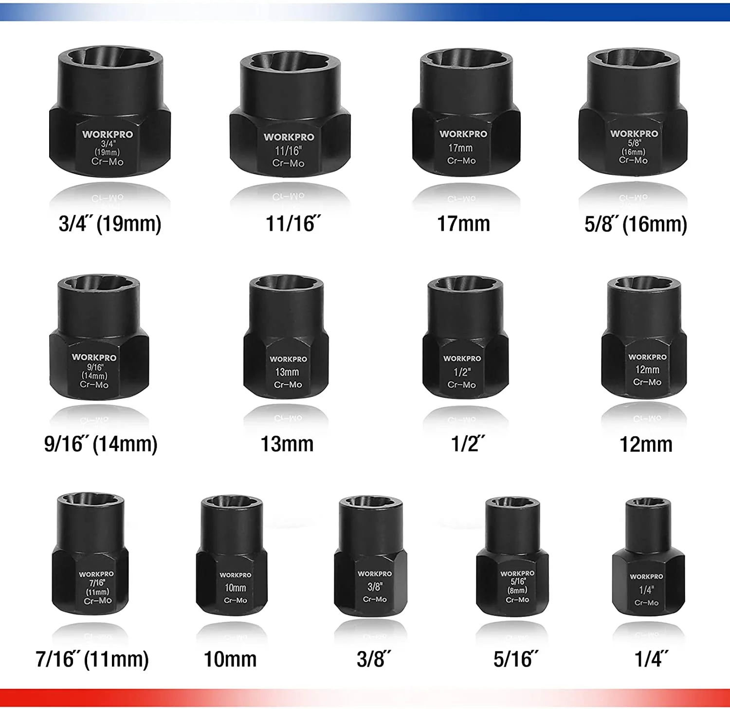 WORKPRO 15 Pcs Impact Bolt & Nut Remover Set - Image 2
