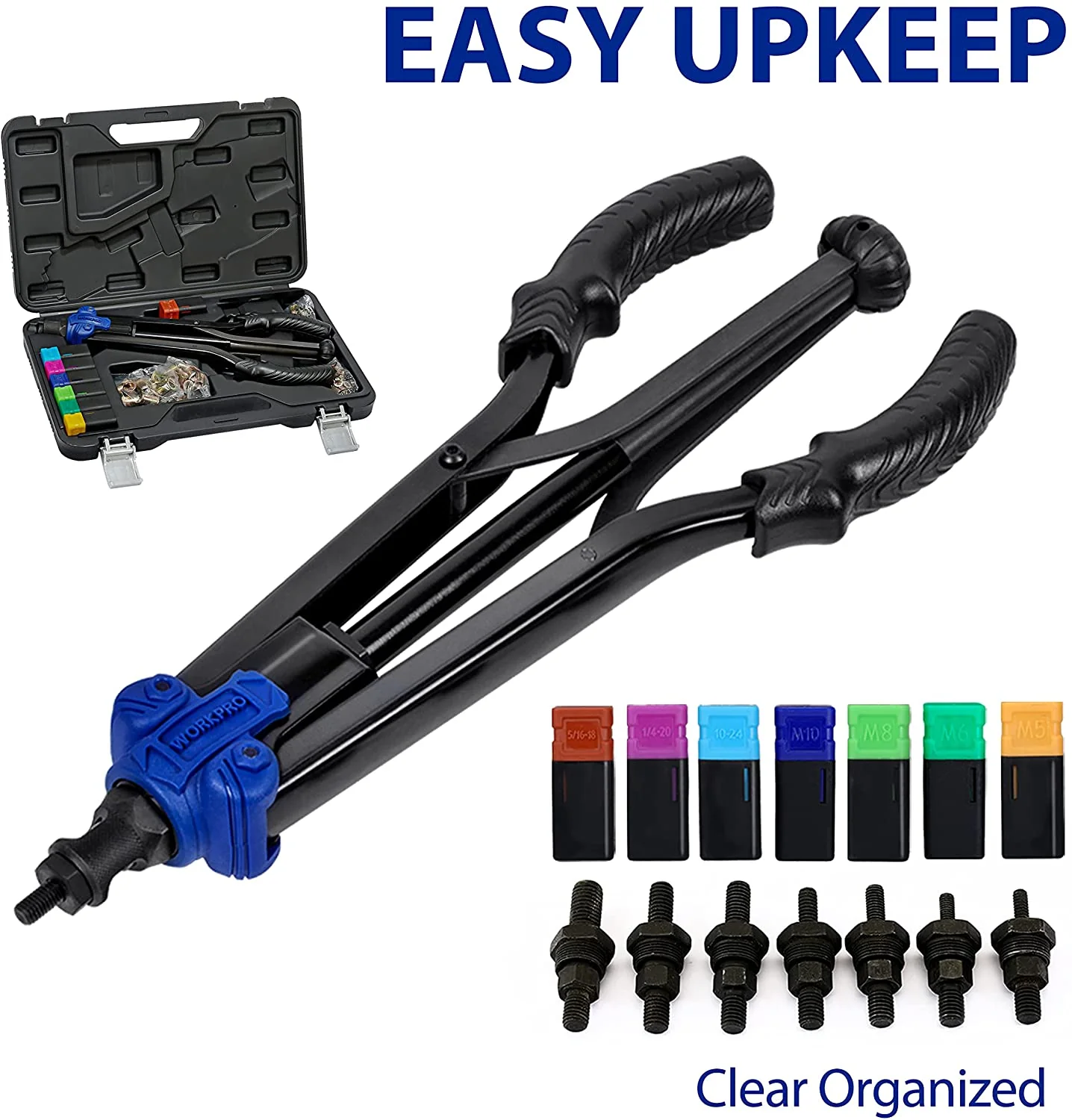 WORKPRO 15" Rivet Nut Tool 70pcs Rivet Nuts and Carry Case Threaded Hand Nutsert Tool Kit - Image 4