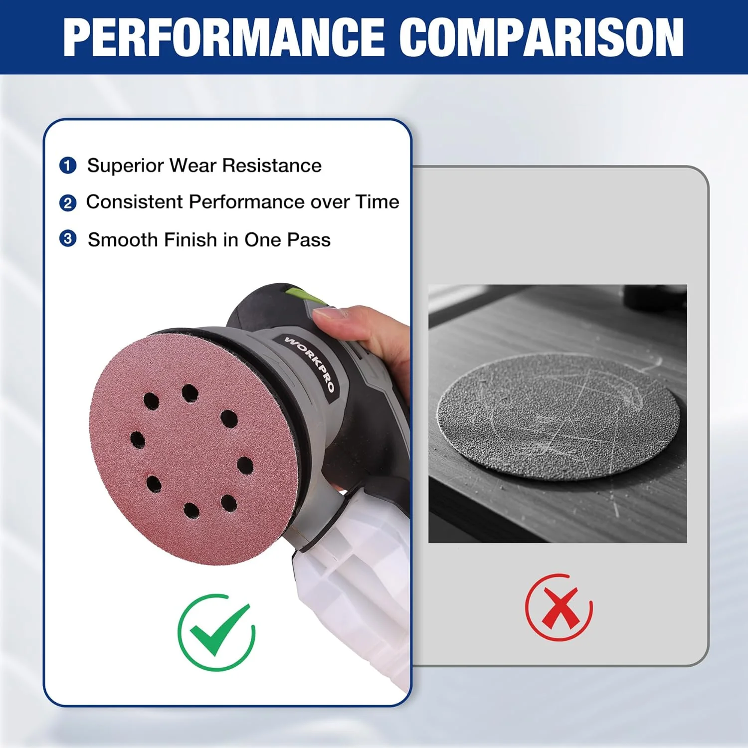 WORKPRO 150-Piece 150 Grit Sanding Discs - 5-Inch 8-Hole Hook and Loop Sandpaper for Random Orbital Sander (Not for Oscillating Tools or Mouse Sander) - Image 6