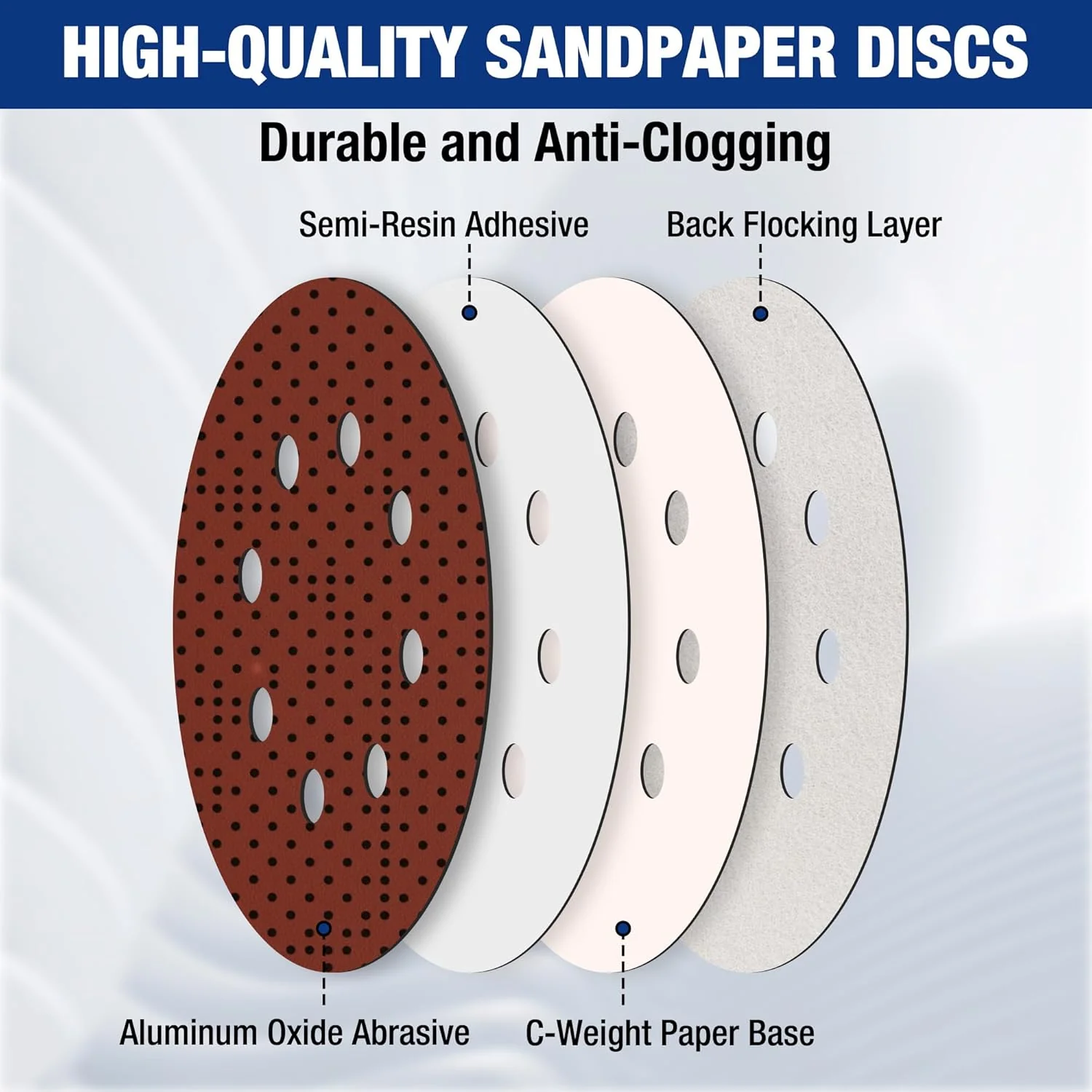 WORKPRO 150-Piece 180 Grit Sanding Discs - 5-Inch 8-Hole Hook and Loop Sandpaper for Random Orbital Sander (Not for Oscillating Tools or Mouse Sander) - Image 4