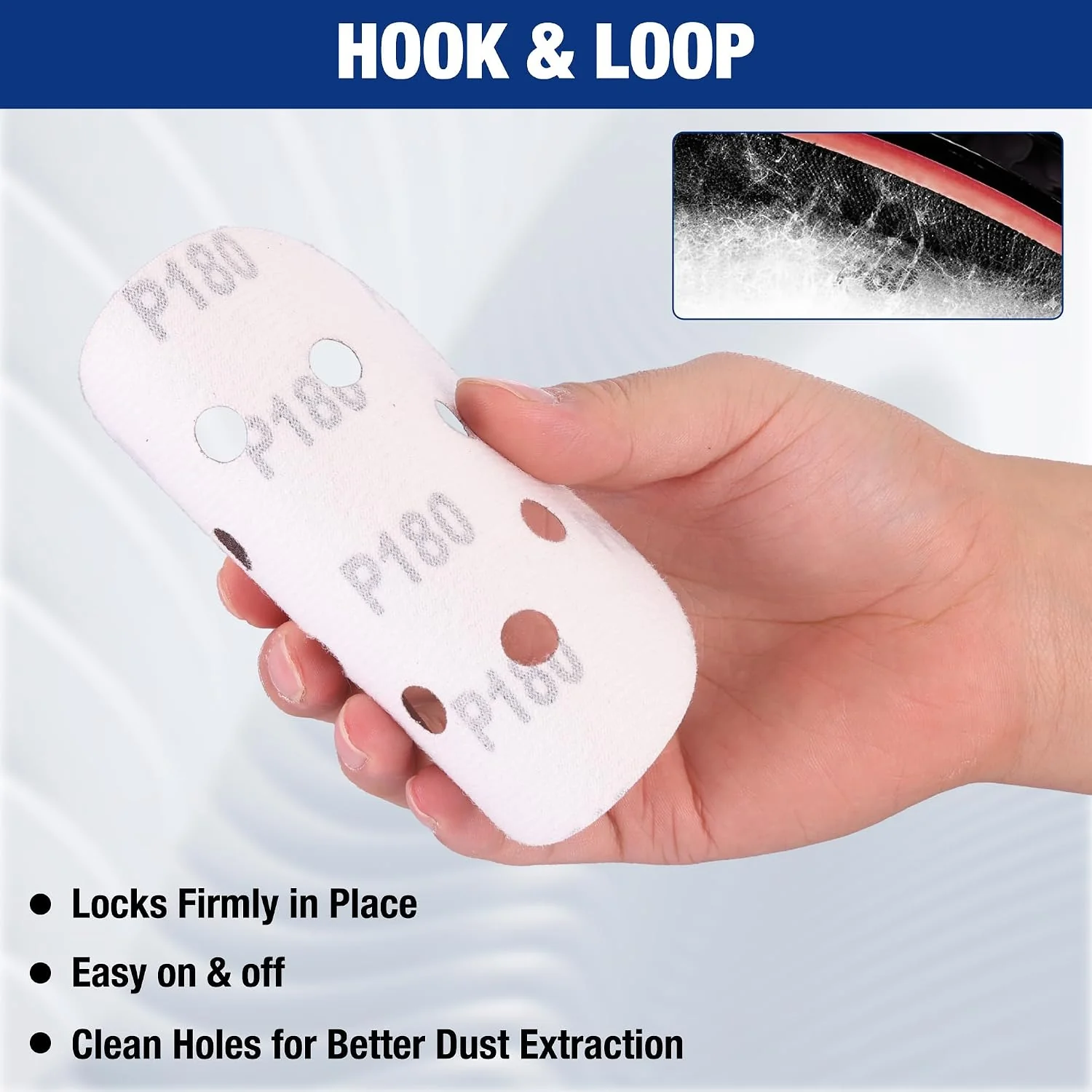 WORKPRO 150-Piece 180 Grit Sanding Discs - 5-Inch 8-Hole Hook and Loop Sandpaper for Random Orbital Sander (Not for Oscillating Tools or Mouse Sander) - Image 5
