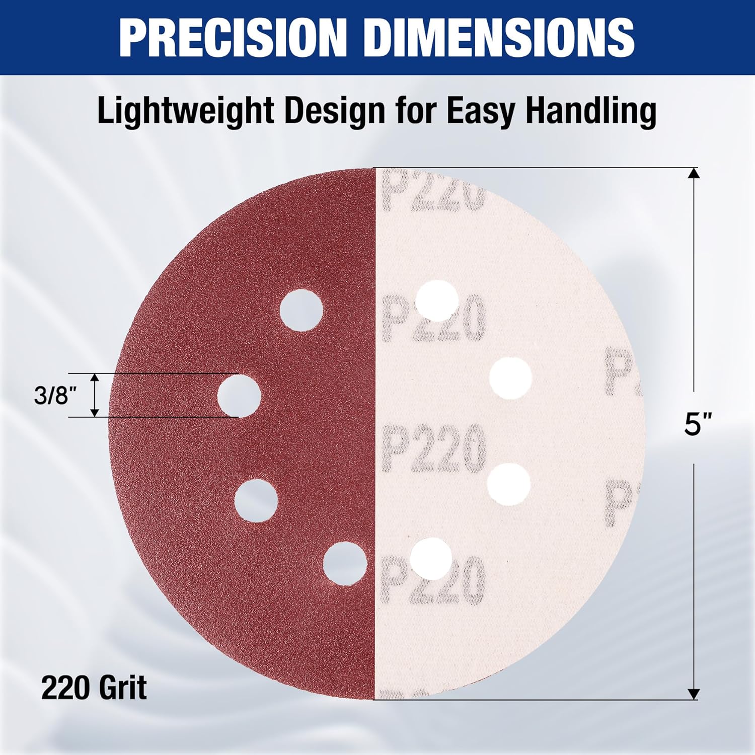 WORKPRO 150-Piece 220 Grit Sanding Discs - 5-Inch 8-Hole Hook and Loop Sandpaper for Random Orbital Sander (Not for Oscillating Tools or Mouse Sander) - Image 3
