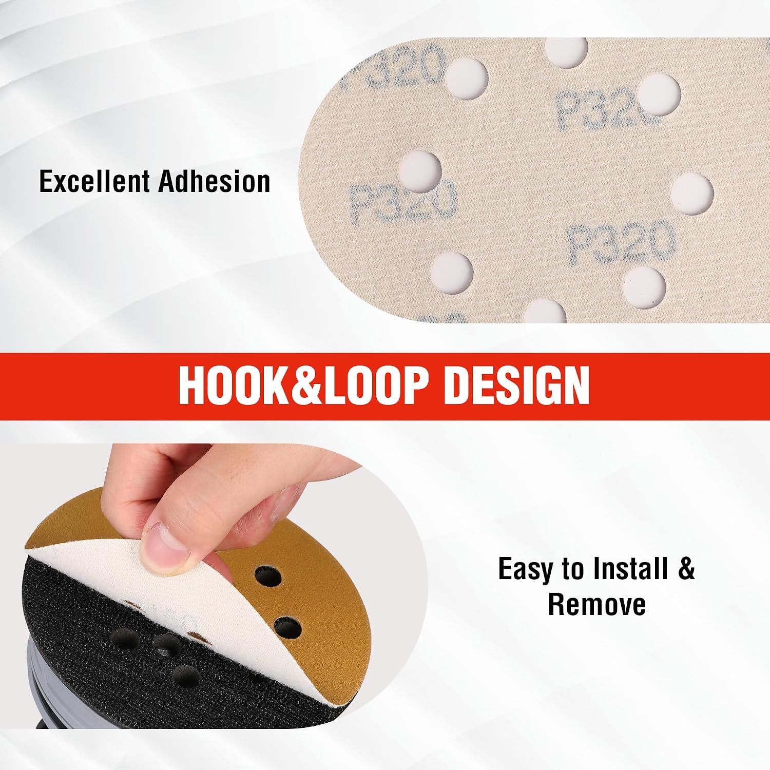 WORKPRO 150-piece Premium Sanding Discs Set, 5" 8 Holes Hook and Loop Sandpaper, 60 80 100 120 150 180 240 320 400 600 Assorted Grits for Random Orbital Sander, Fits Woodworking & Metalworking, Gold - Image 5