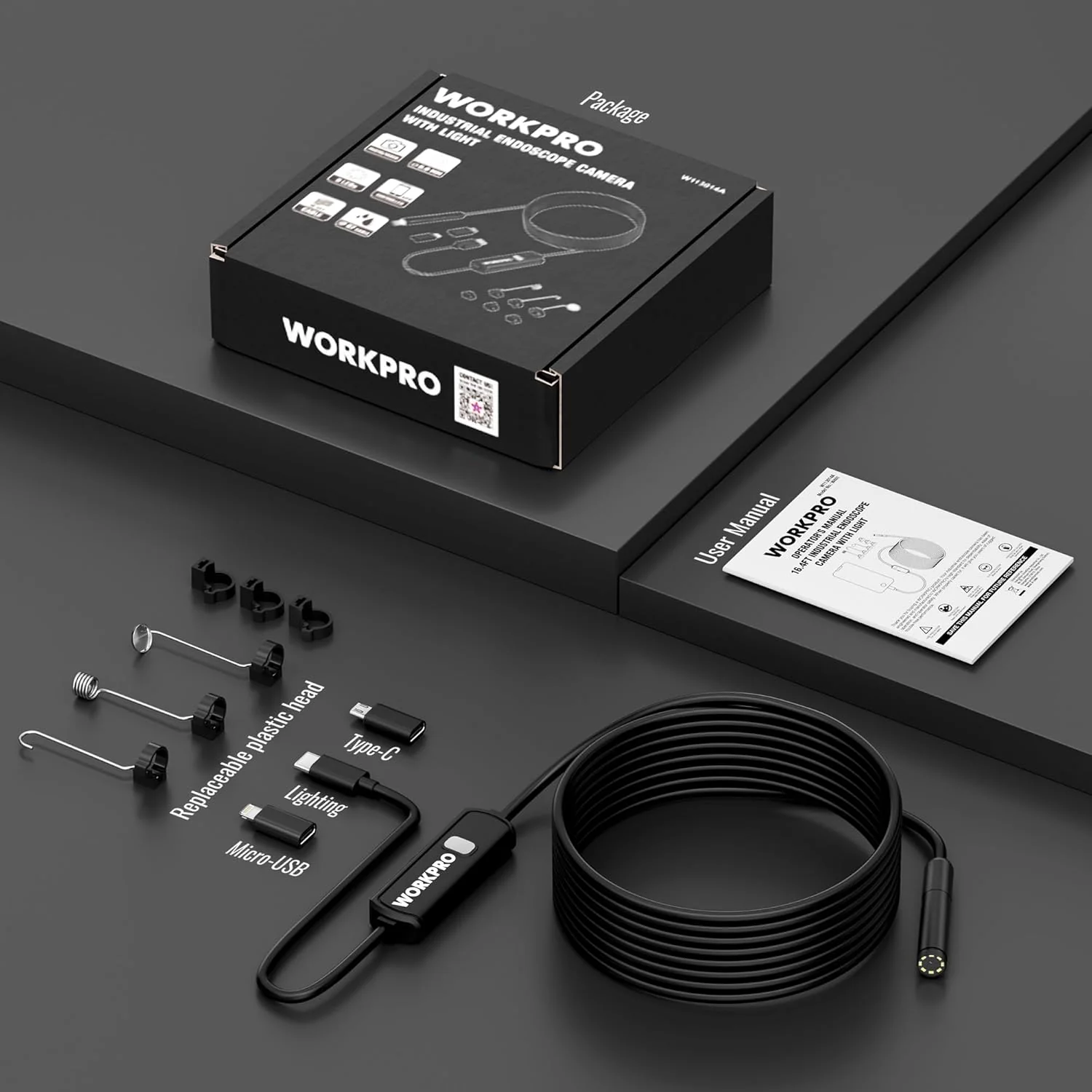 WORKPRO 16.4FT Industrial Endoscope Camera, 1920P HD Semi Rigid Snake Borescope with 8 Adjustable LED Lights, Inspection Camera for iOS and Android - Image 9