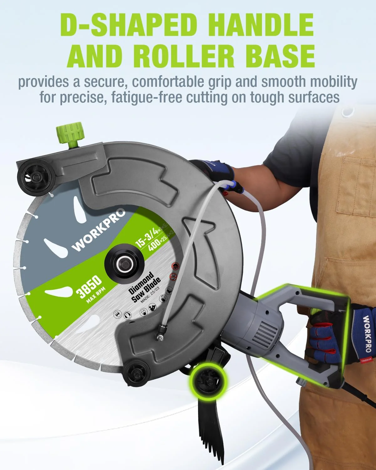 WORKPRO 16 Inch Wet Concrete Saw with Water Cutting Attachment, 1600W 3100RPM Electric Concrete Saw, Max Cutting Depth 6.69", Ideal for House, Foundation, Courtyard Renovation - Image 6