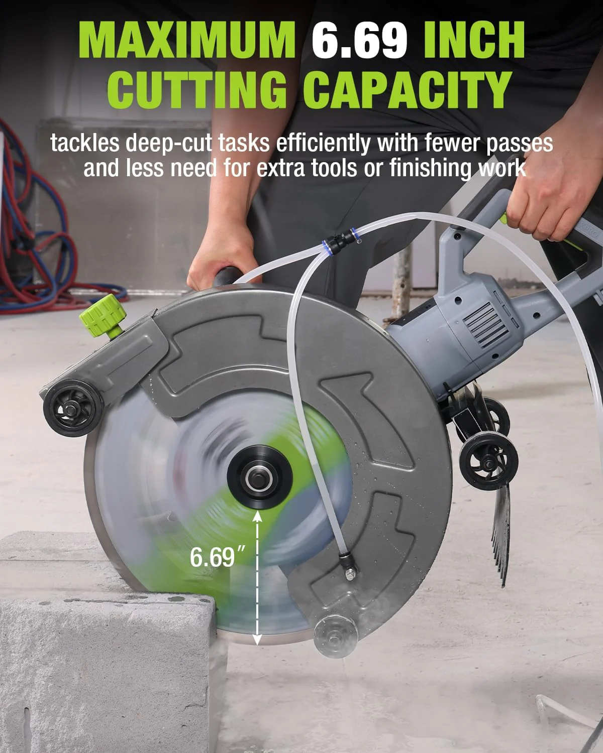 WORKPRO 16 Inch Wet Concrete Saw with Water Cutting Attachment, 1600W 3100RPM Electric Concrete Saw, Max Cutting Depth 6.69", Ideal for House, Foundation, Courtyard Renovation - Image 7