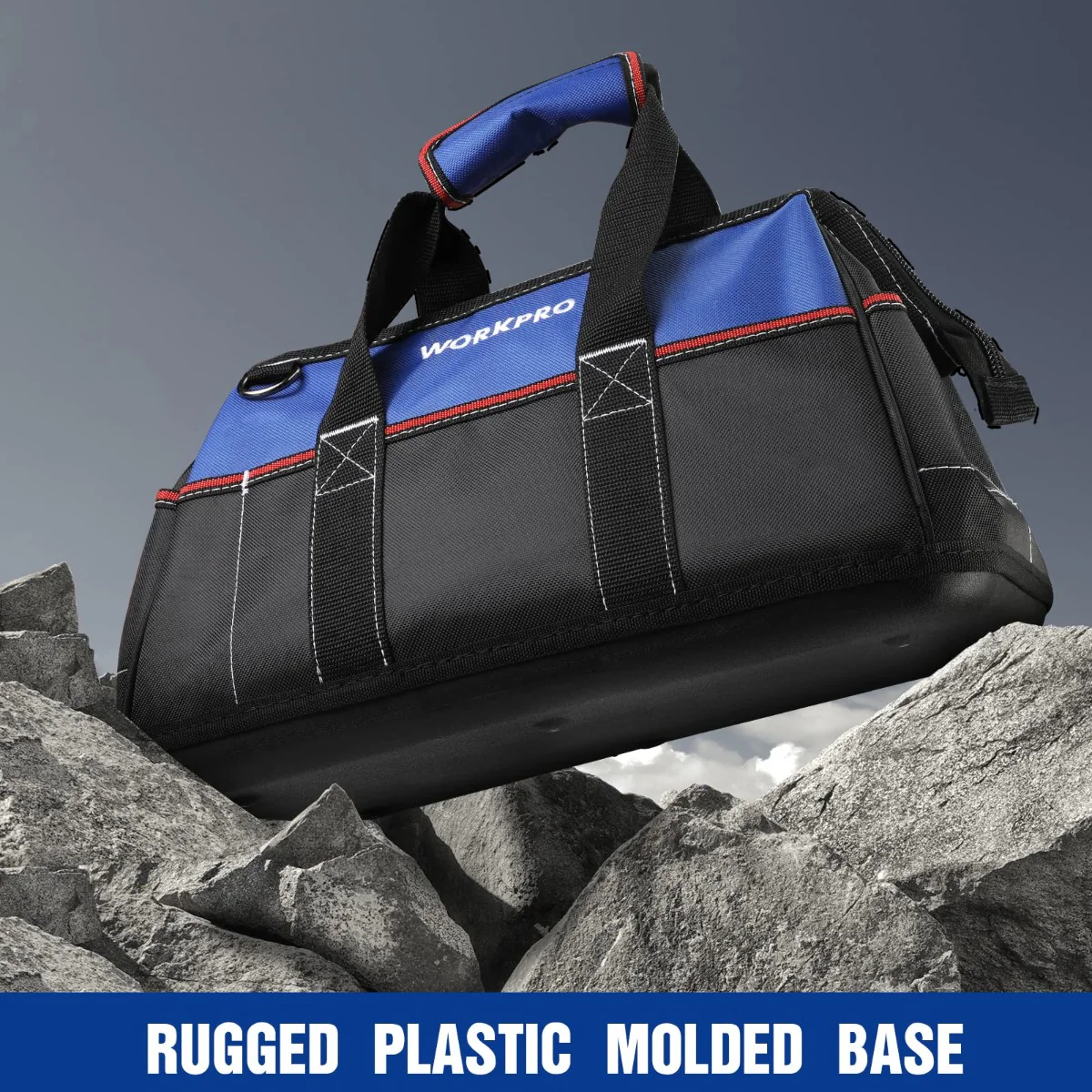 WORKPRO 16-inch Wide Mouth Tool Bag, Heavy Duty Cloth Tool Storage Bag with Water Proof Molded Base, Adjustable Shoulder Strap - Image 5