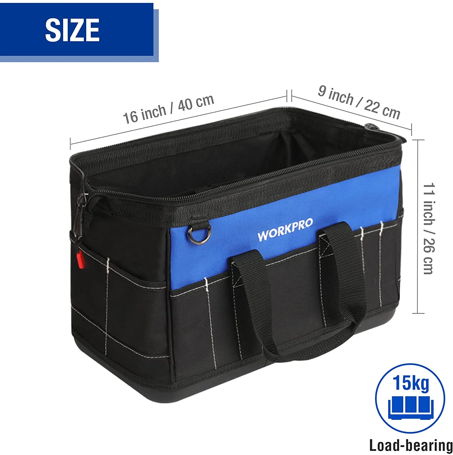 WORKPRO 16-inch Wide Mouth Tool Bag with Water Proof Molded Base - Image 2