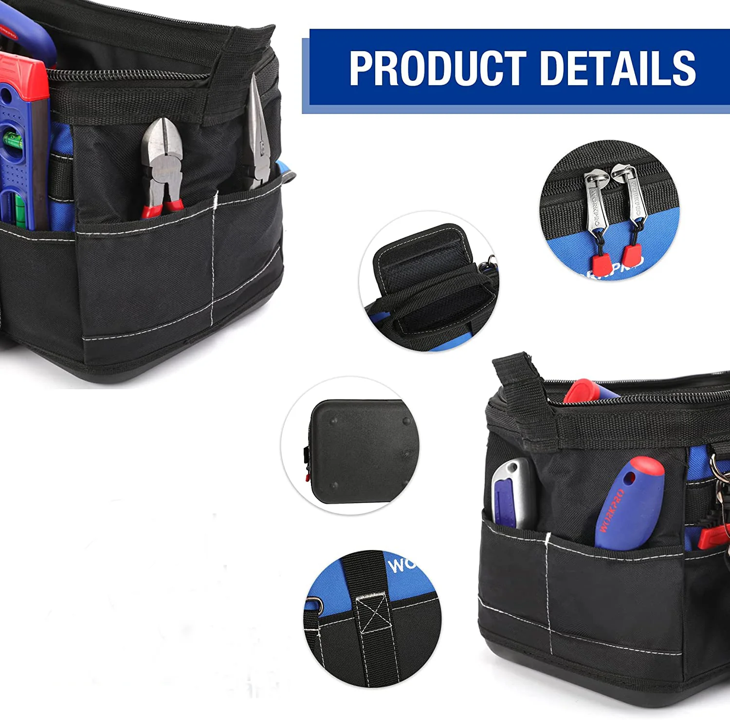 WORKPRO 16-inch Wide Mouth Tool Bag with Water Proof Molded Base - Image 4