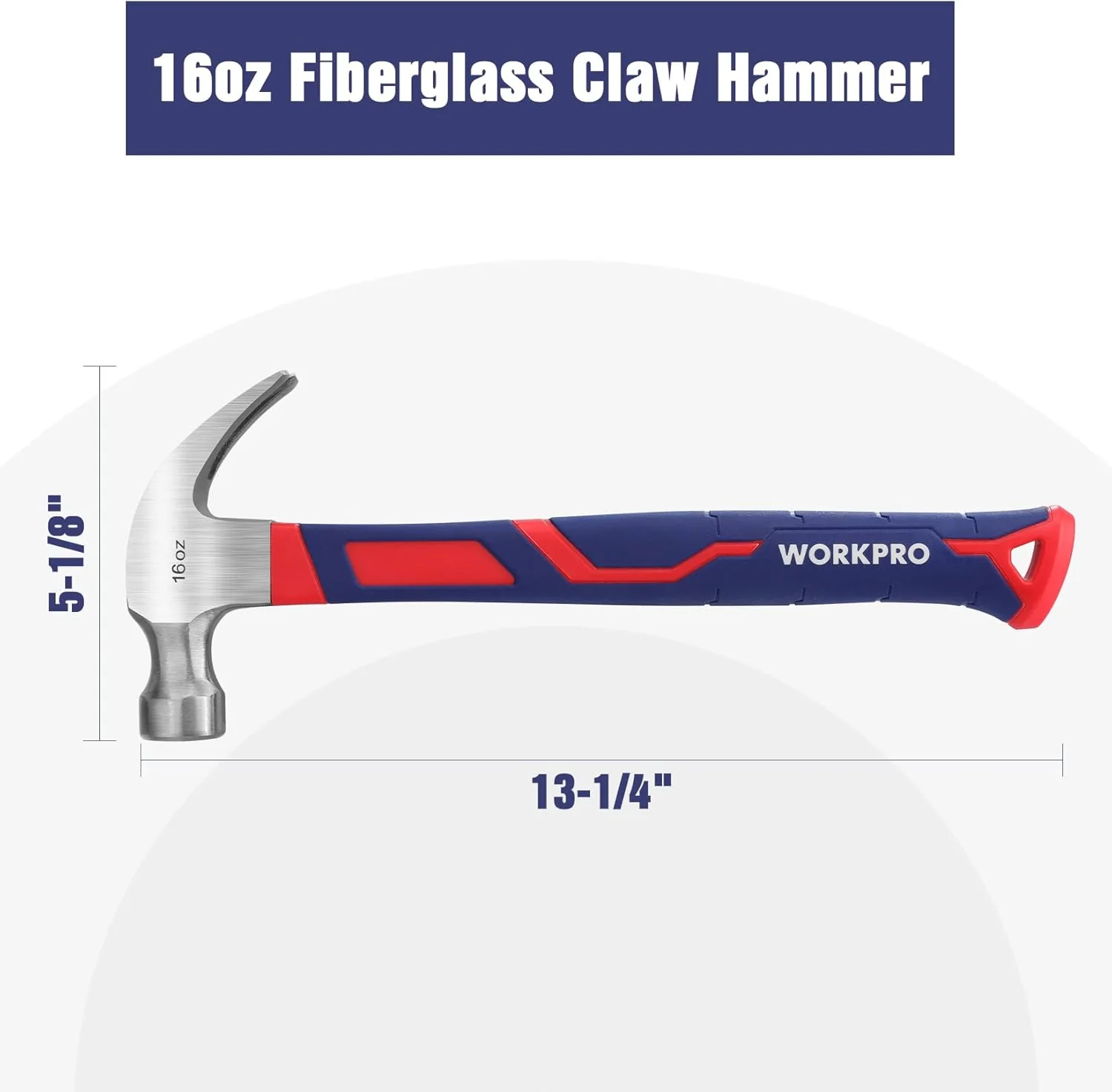 WORKPRO 16 oz Claw Hammer with Fiberglass Handle, All Purpose Hammer with Forged Hardened Steel Head - Image 2