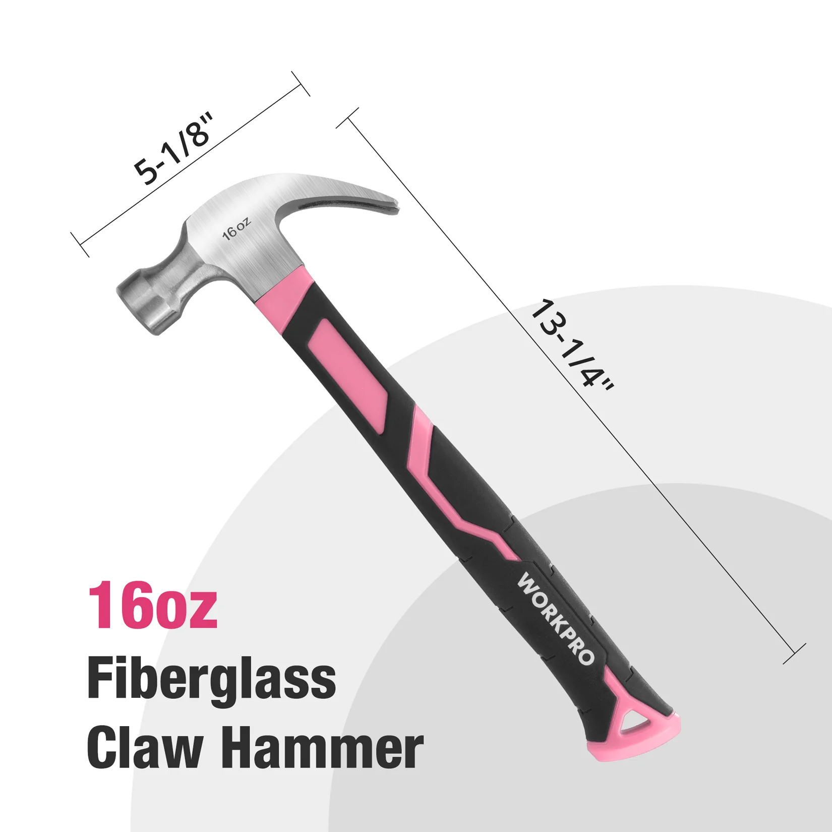 WORKPRO 16 oz Claw Hammer with Fiberglass Handle & Forged Hardened Steel Head - Pink Ribbon - Image 3