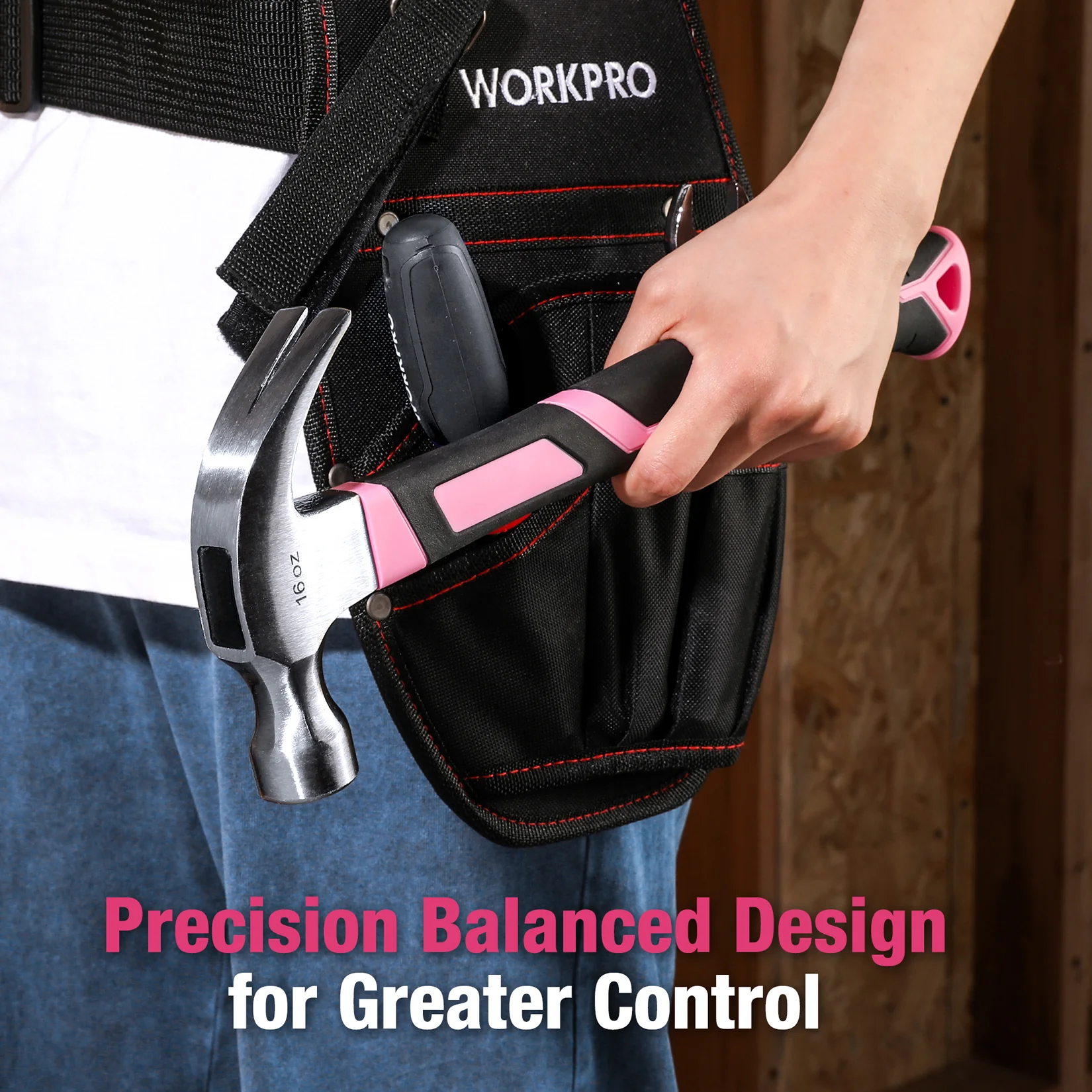 WORKPRO 16 oz Claw Hammer with Fiberglass Handle & Forged Hardened Steel Head - Pink Ribbon - Image 7