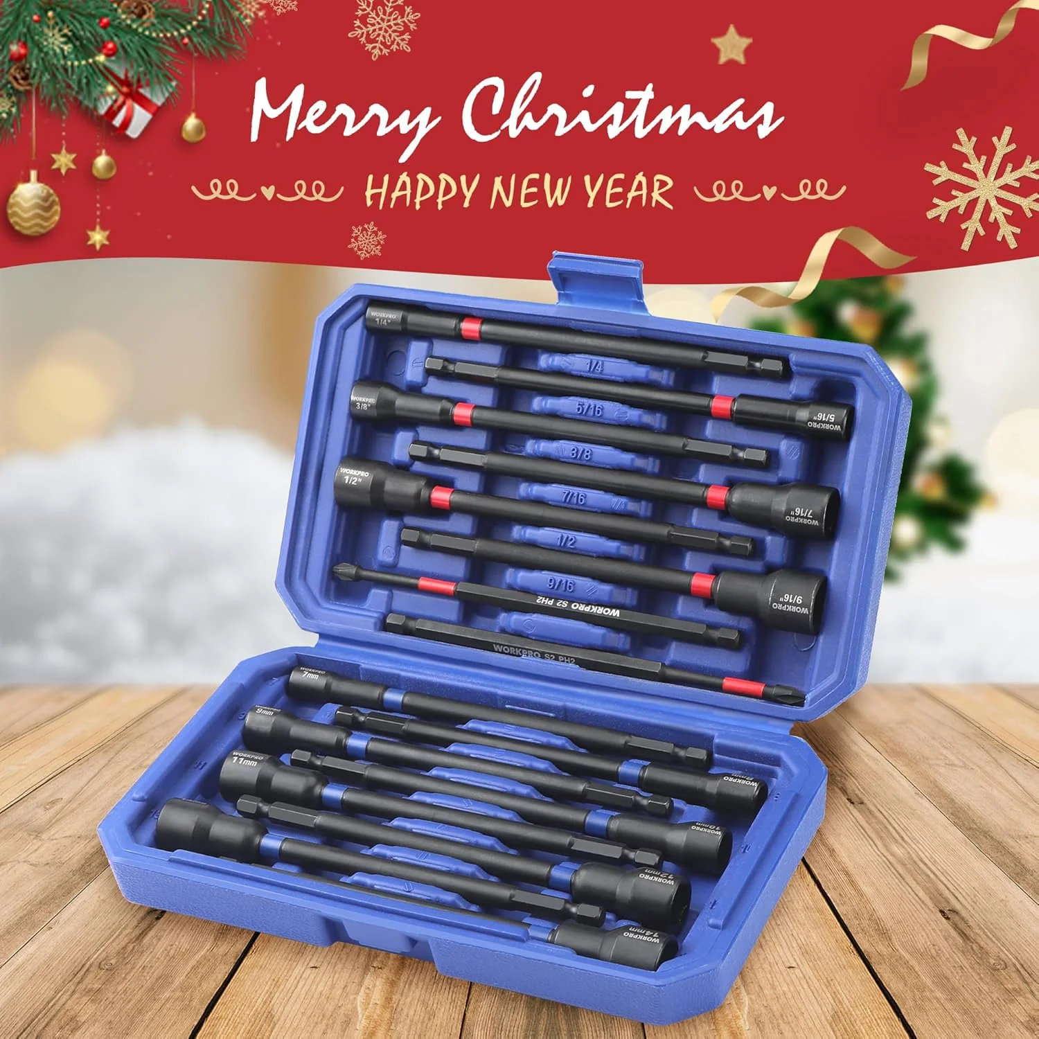 WORKPRO 16-Piece Magnetic Nut Driver Set and Bit, 6" Long Nut Drivers, Metric & SAE Nut Drivers for Impact Drill, Long Shank Nut Driver Bits, 1/4"Hex Shank, Long Power Bits, PH2, with Sturdy Tool Box - Image 2