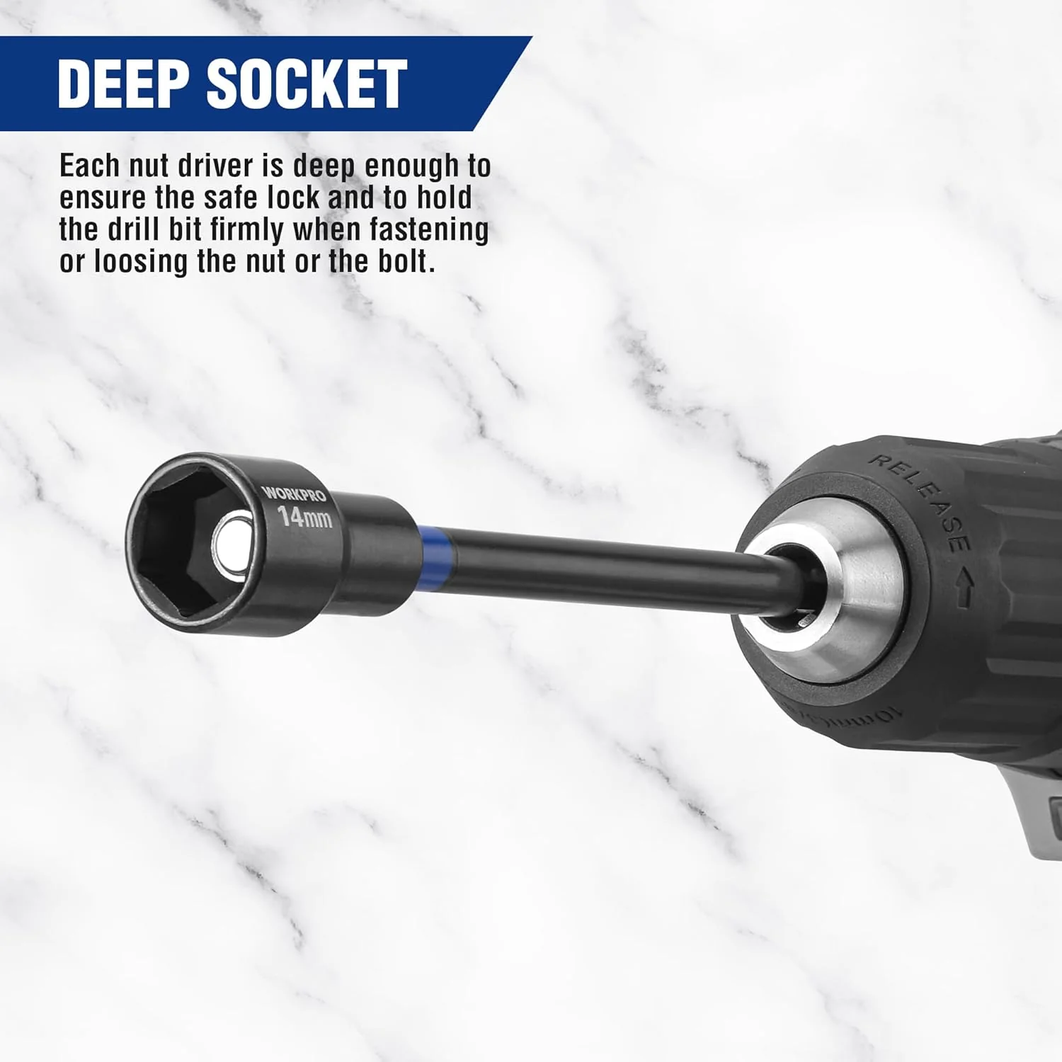WORKPRO 16-Piece Magnetic Nut Driver Set and Bit, 6" Long Nut Drivers, Metric & SAE Nut Drivers for Impact Drill, Long Shank Nut Driver Bits, 1/4"Hex Shank, Long Power Bits, PH2, with Sturdy Tool Box - Image 8