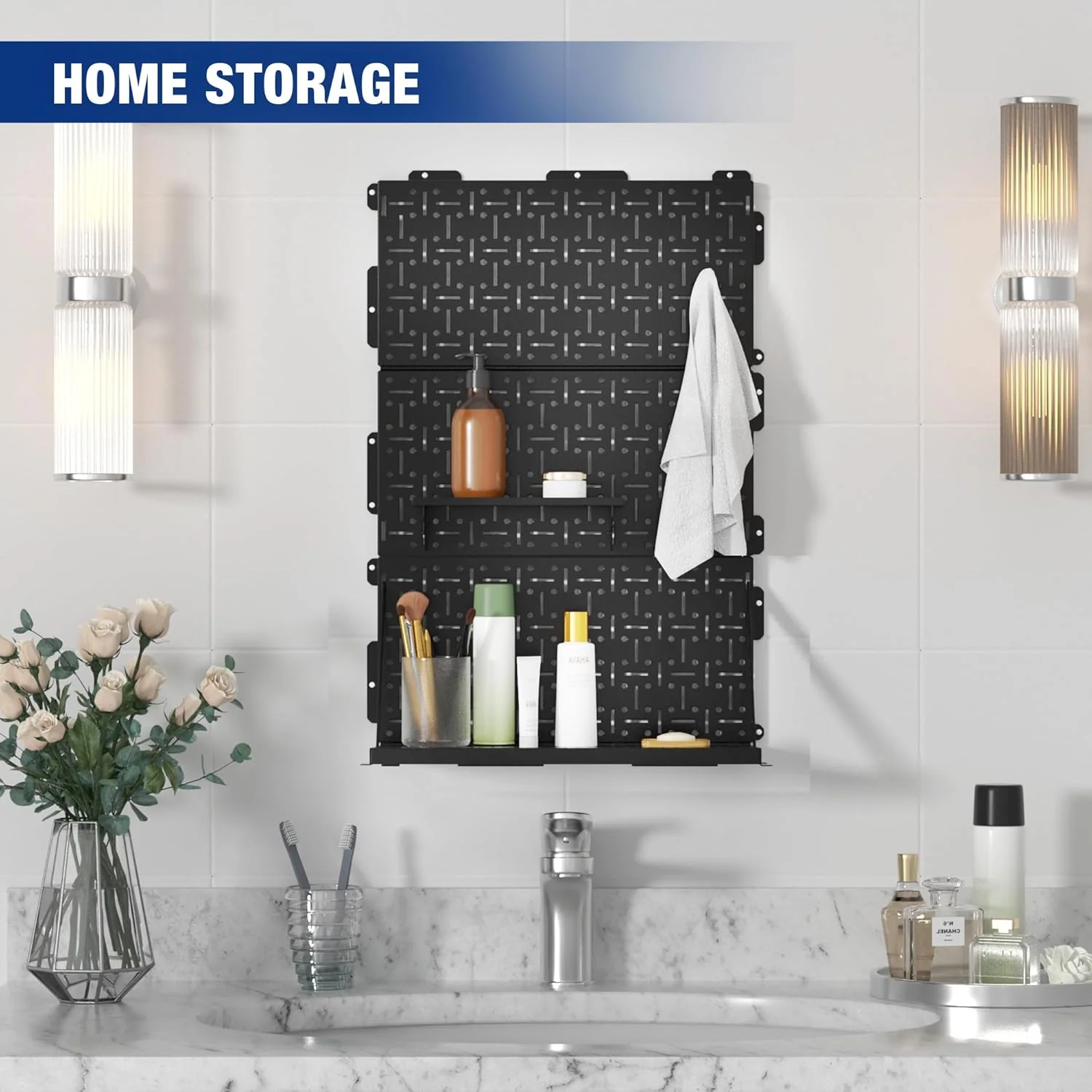 WORKPRO 16”x 16” Metal Peg Board, Foldable Black Pegboard for Wall Organization, Steel Panel with Round Holes & Vertical Slots, Ideal Tool Organizer in Office and Craft Room, 2 Pack - Image 8