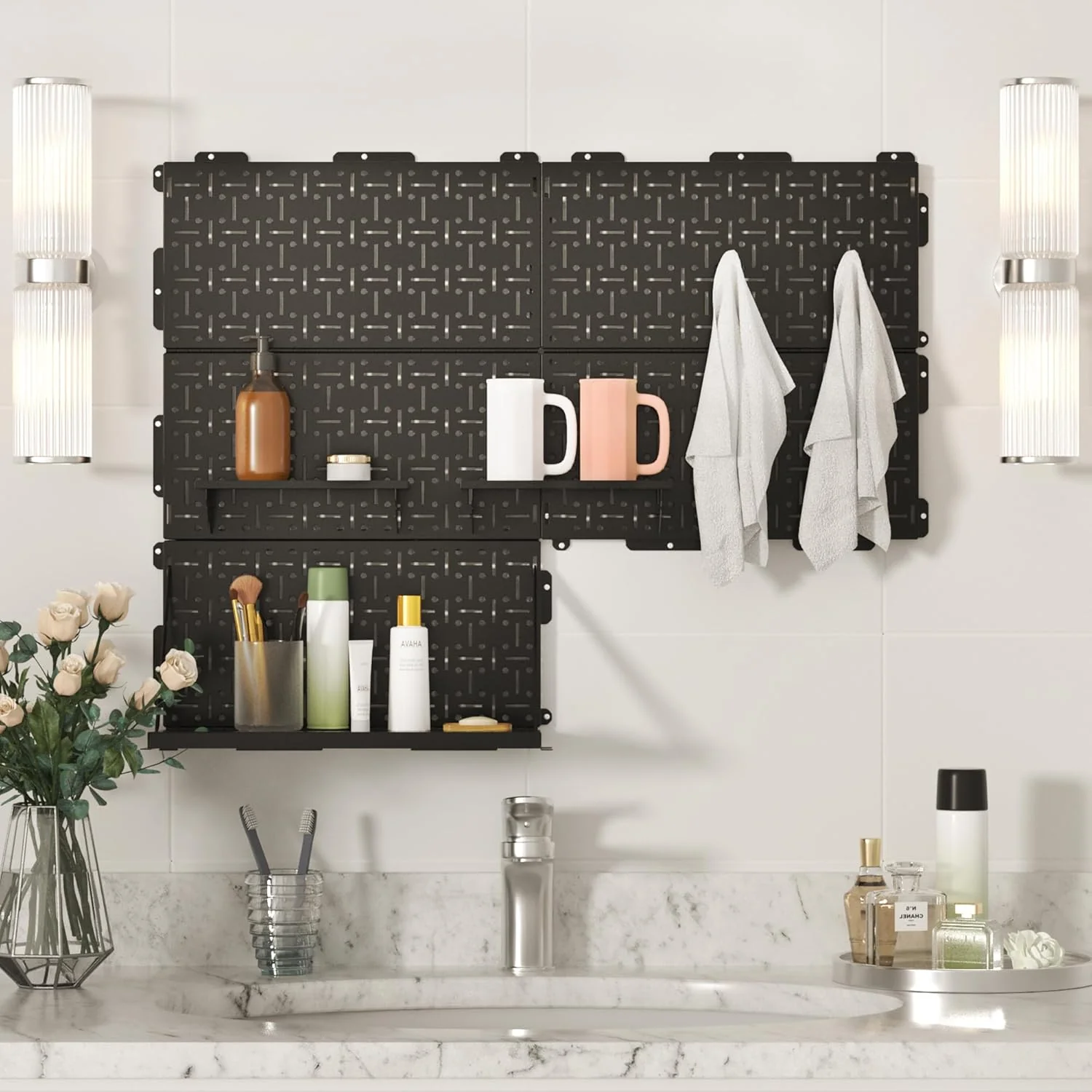 WORKPRO 16”x 16” Metal Peg Board, Foldable Black Pegboard for Wall Organization, Steel Panel with Round Holes & Vertical Slots, Ideal Tool Organizer in Office and Craft Room, 3 Pack - Image 7