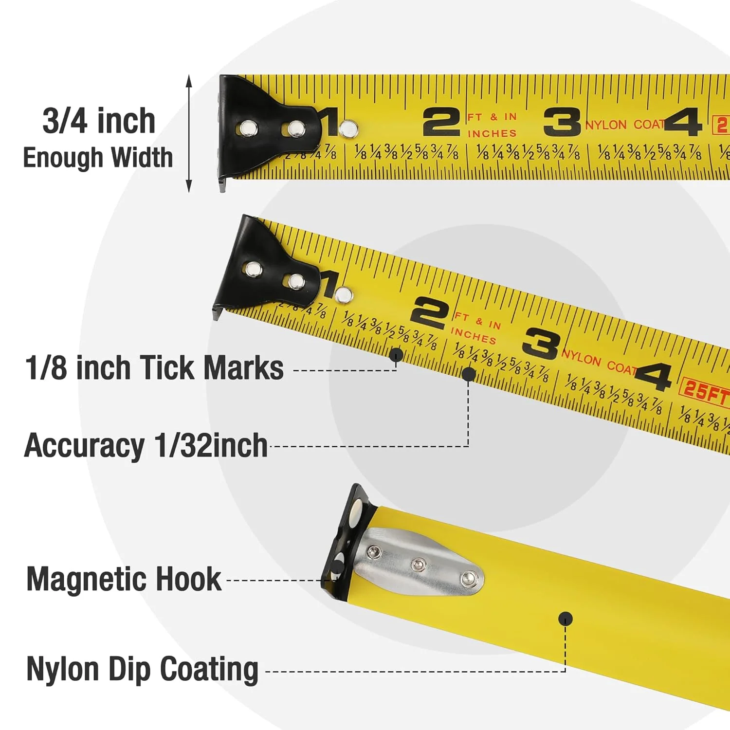 WORKPRO 16FT Pink Tape Measure, 1/8 Fractions Easy Read Measuring Tape, Retractable Nylon Coating Measurement Tape Accuracy 1/32, Magnetic Hook, Belt Clip, Rubber Protective Casing - Image 3