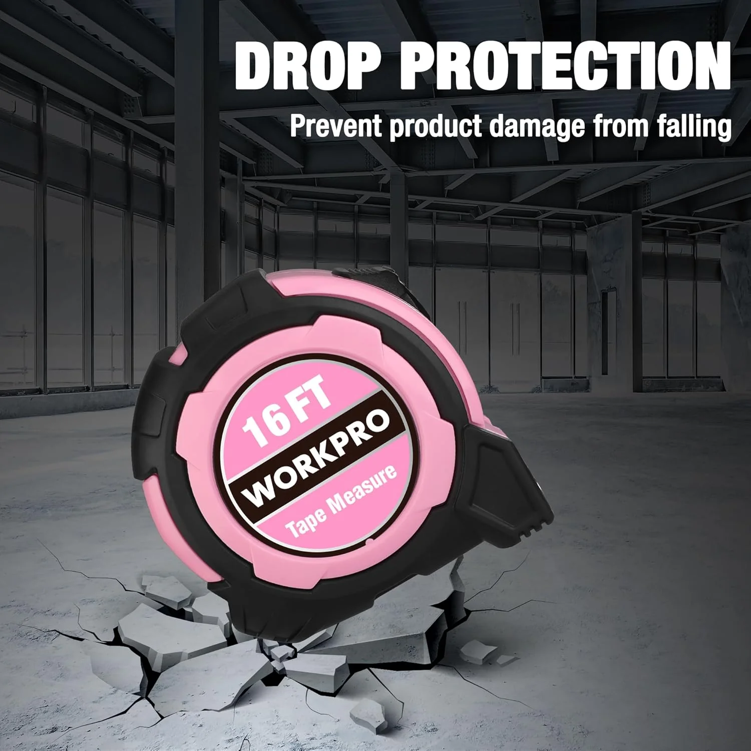 WORKPRO 16FT Pink Tape Measure, 1/8 Fractions Easy Read Measuring Tape, Retractable Nylon Coating Measurement Tape Accuracy 1/32, Magnetic Hook, Belt Clip, Rubber Protective Casing - Image 4