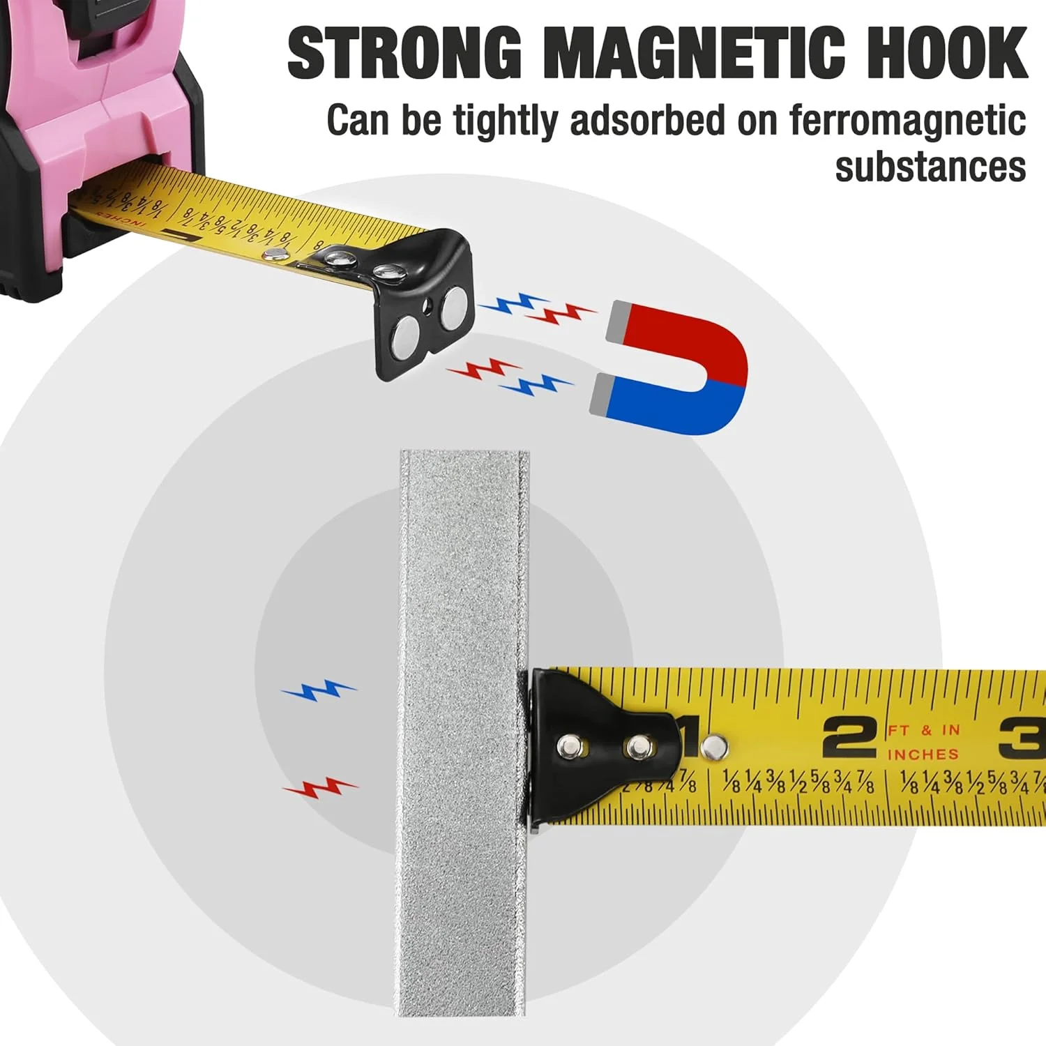 WORKPRO 16FT Pink Tape Measure, 1/8 Fractions Easy Read Measuring Tape, Retractable Nylon Coating Measurement Tape Accuracy 1/32, Magnetic Hook, Belt Clip, Rubber Protective Casing - Image 6