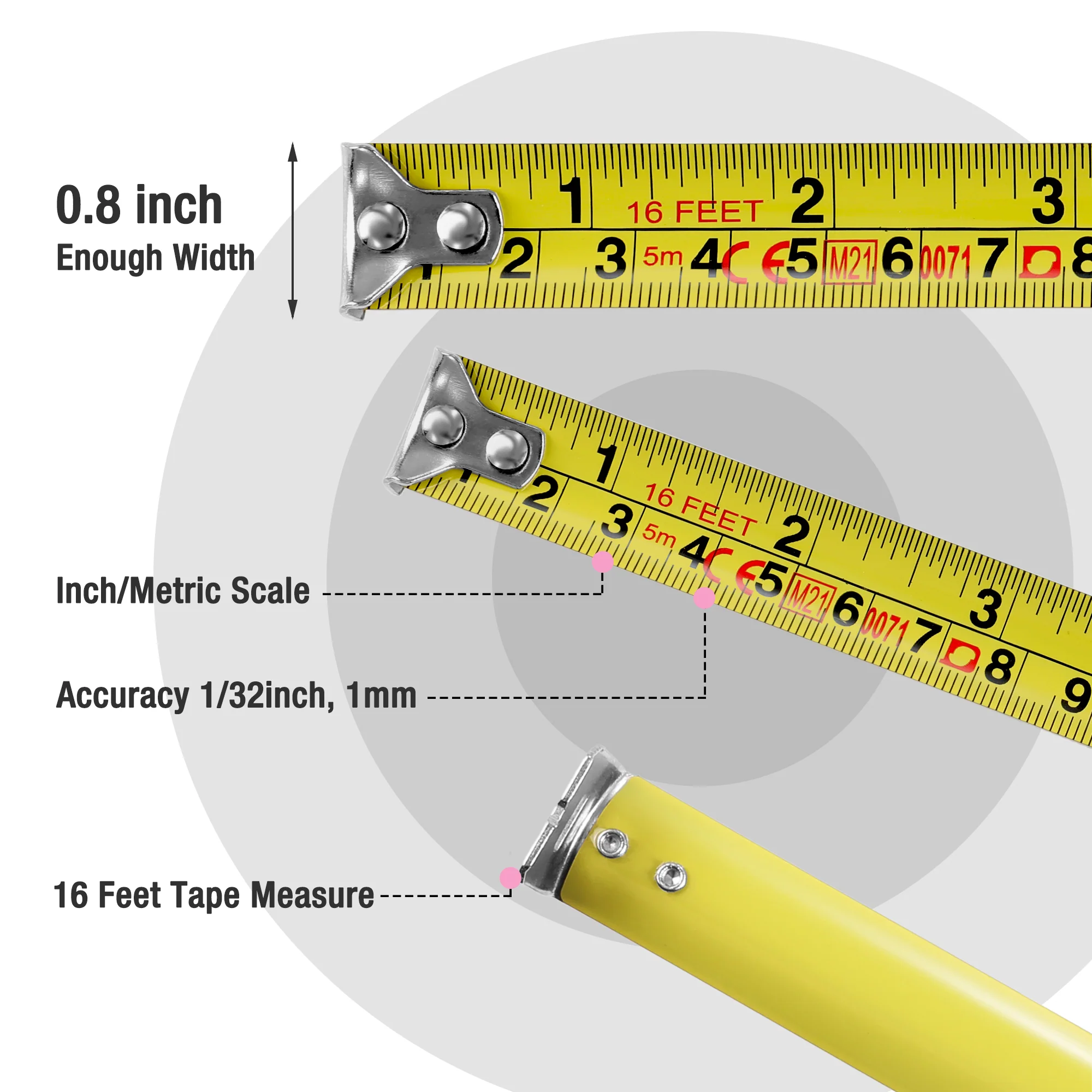 WORKPRO 16FT Pink Tape Measure with Thumb Lock and Belt Clip, Inch/Metric, Accuracy 1/32, 1mm - Image 3