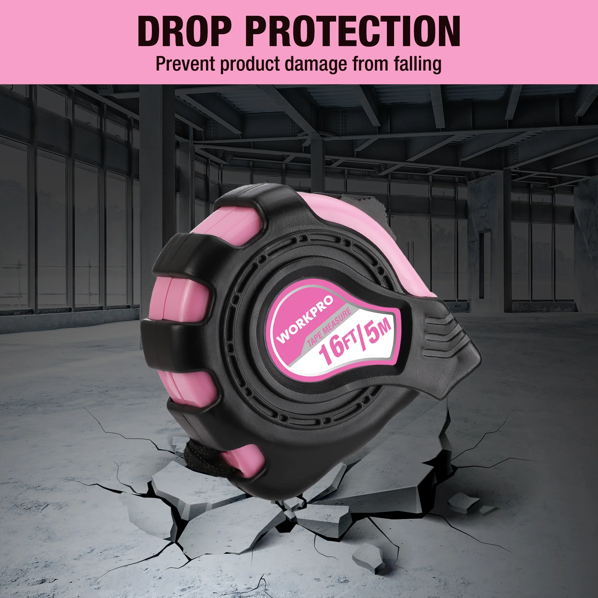 WORKPRO 16FT Pink Tape Measure with Thumb Lock and Belt Clip, Inch/Metric, Accuracy 1/32, 1mm - Image 6