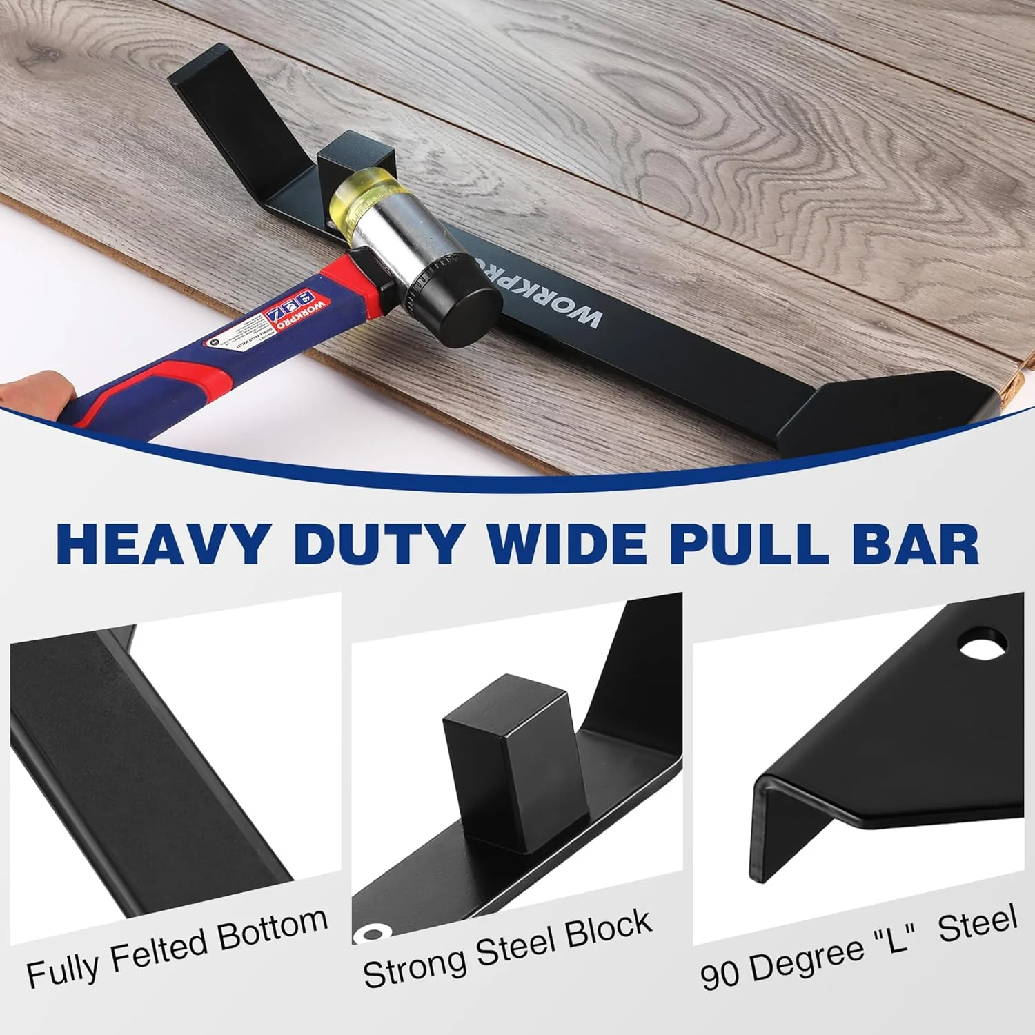 WORKPRO 17" Heavy Duty Pull and Pry Bar, Professional Pull Bar Flooring Tool for Wood Floor, Vinyl Plank, LVP, LVT and Floating Floor Installation - Image 4