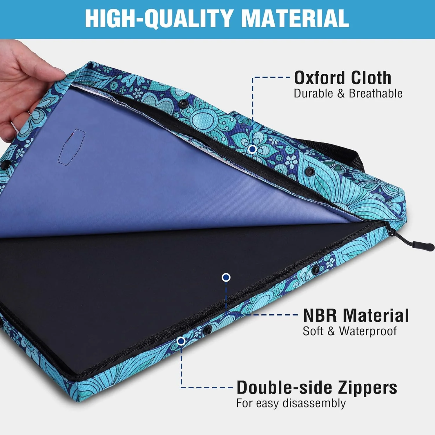 WORKPRO 17" Kneeling Pad with Removable Cover, Blue Floral Printing | Soft NBR Foam Cushioning, Large Size, For Gardening, Daily Chores, Workout Supplies - Image 4