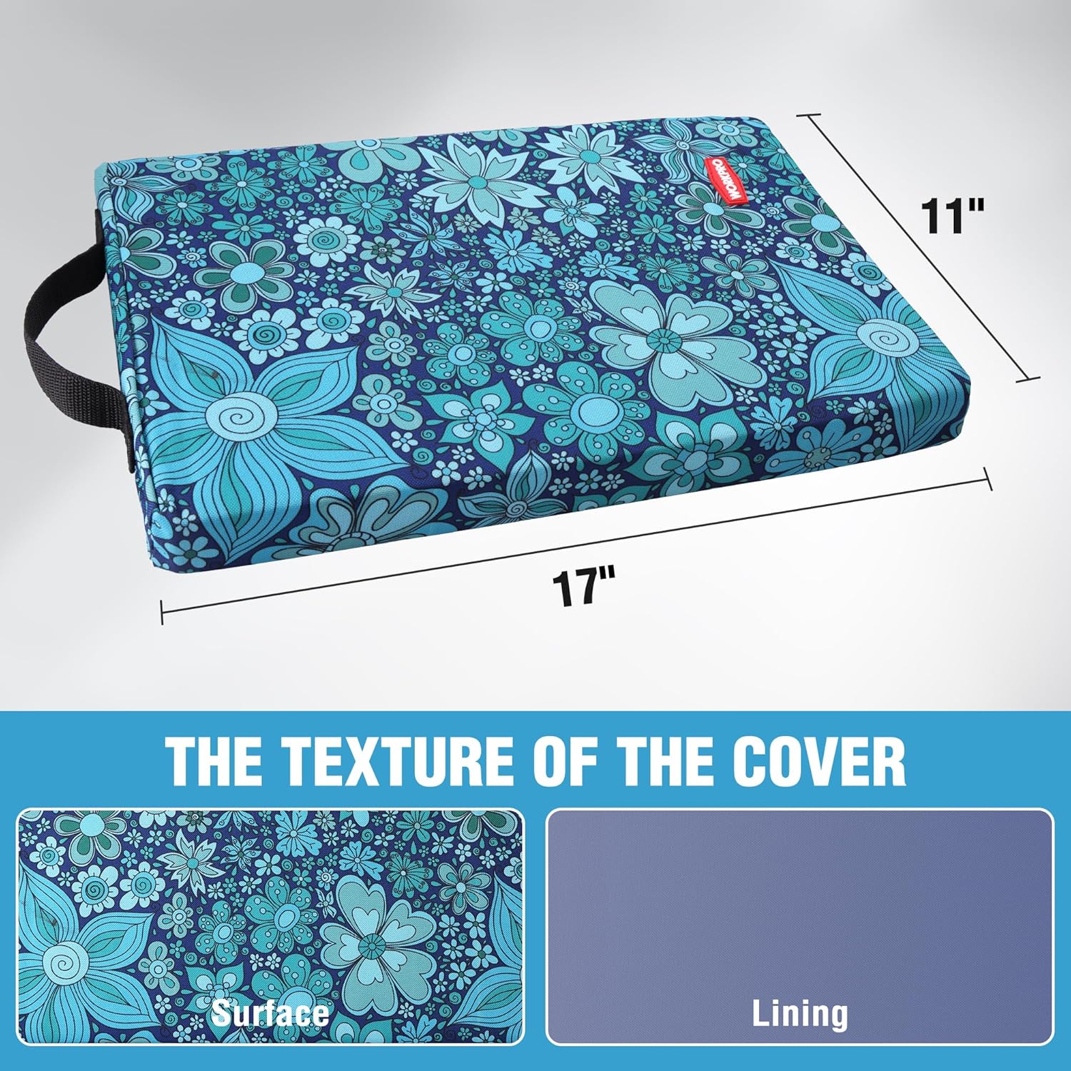 WORKPRO 17" Kneeling Pad with Removable Cover, Blue Floral Printing | Soft NBR Foam Cushioning, Large Size, For Gardening, Daily Chores, Workout Supplies - Image 5